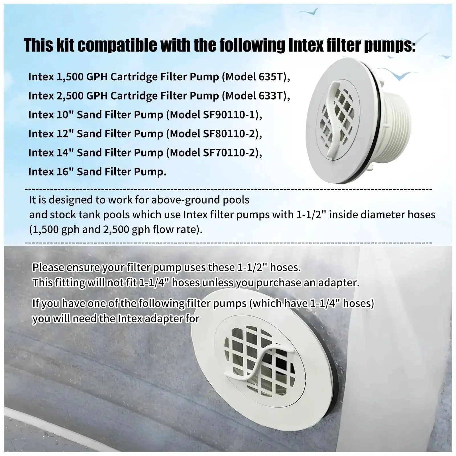 Two Pack Threaded Inlet Strainer Kit For Intex Filter Pumps With One And A Half Inch Hoses Includes Rubber Washer And Strainer Nut Keeps Leaves And Debris Out While Smoothing Water Flow For Stock Tank Pools And Above Ground Pools - Image 2