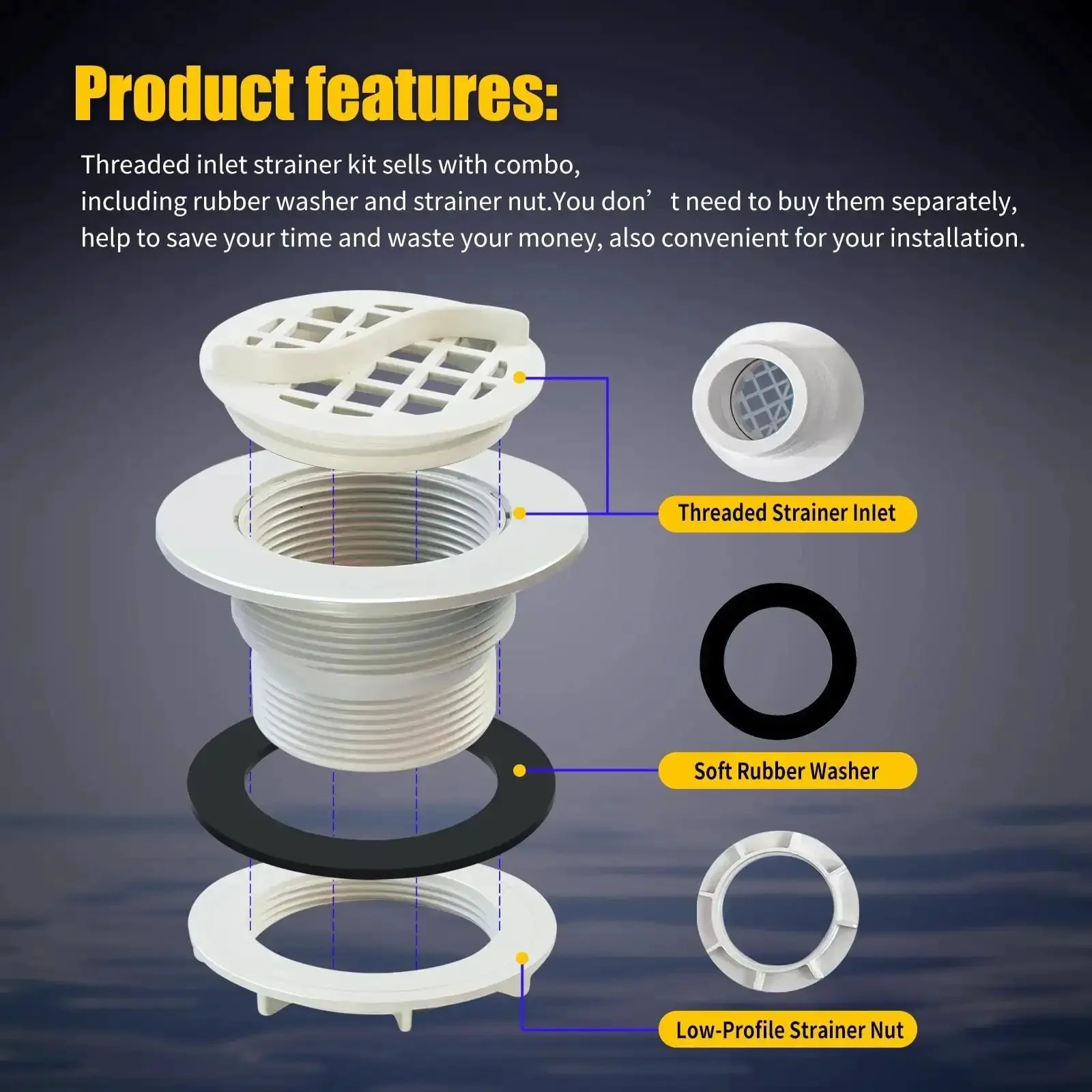 Two Pack Threaded Inlet Strainer Kit For Intex Filter Pumps With One And A Half Inch Hoses Includes Rubber Washer And Strainer Nut Keeps Leaves And Debris Out While Smoothing Water Flow For Stock Tank Pools And Above Ground Pools - Image 5