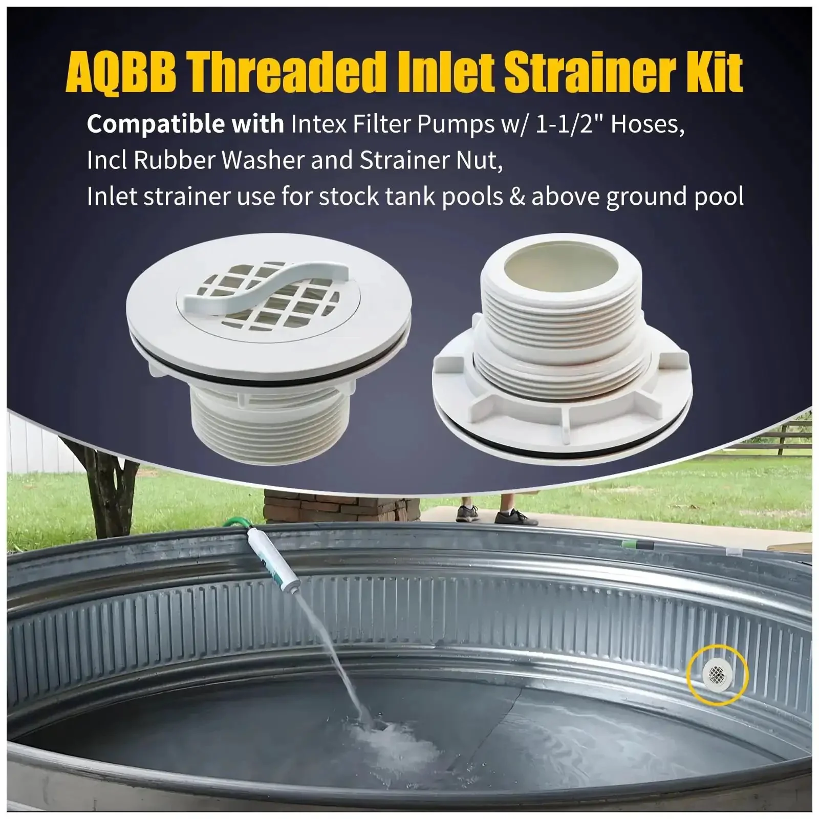 Two Pack Threaded Inlet Strainer Kit For Intex Filter Pumps With One And A Half Inch Hoses Includes Rubber Washer And Strainer Nut Keeps Leaves And Debris Out While Smoothing Water Flow For Stock Tank Pools And Above Ground Pools - Image 8