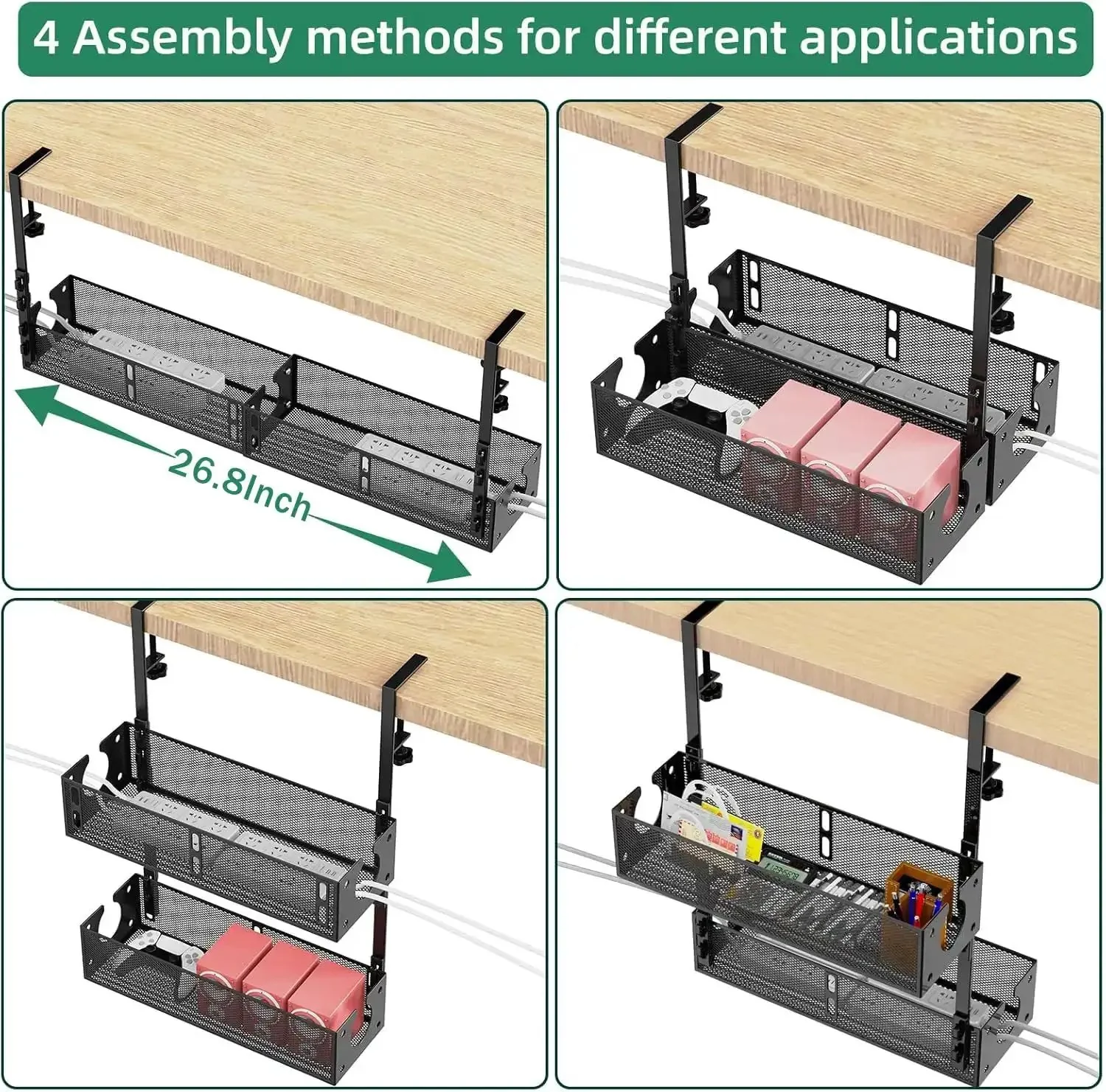 Two Pack Under Desk Cable Management Trays, Metal Wire Organizer Clamp Mount, Hassle-Free Screw-Free Installation, No Damage To Desk, Multi-Model Design That Lets You Build Longer, Wider, Or Taller Cable Paths For Any Desk Setup - Image 4