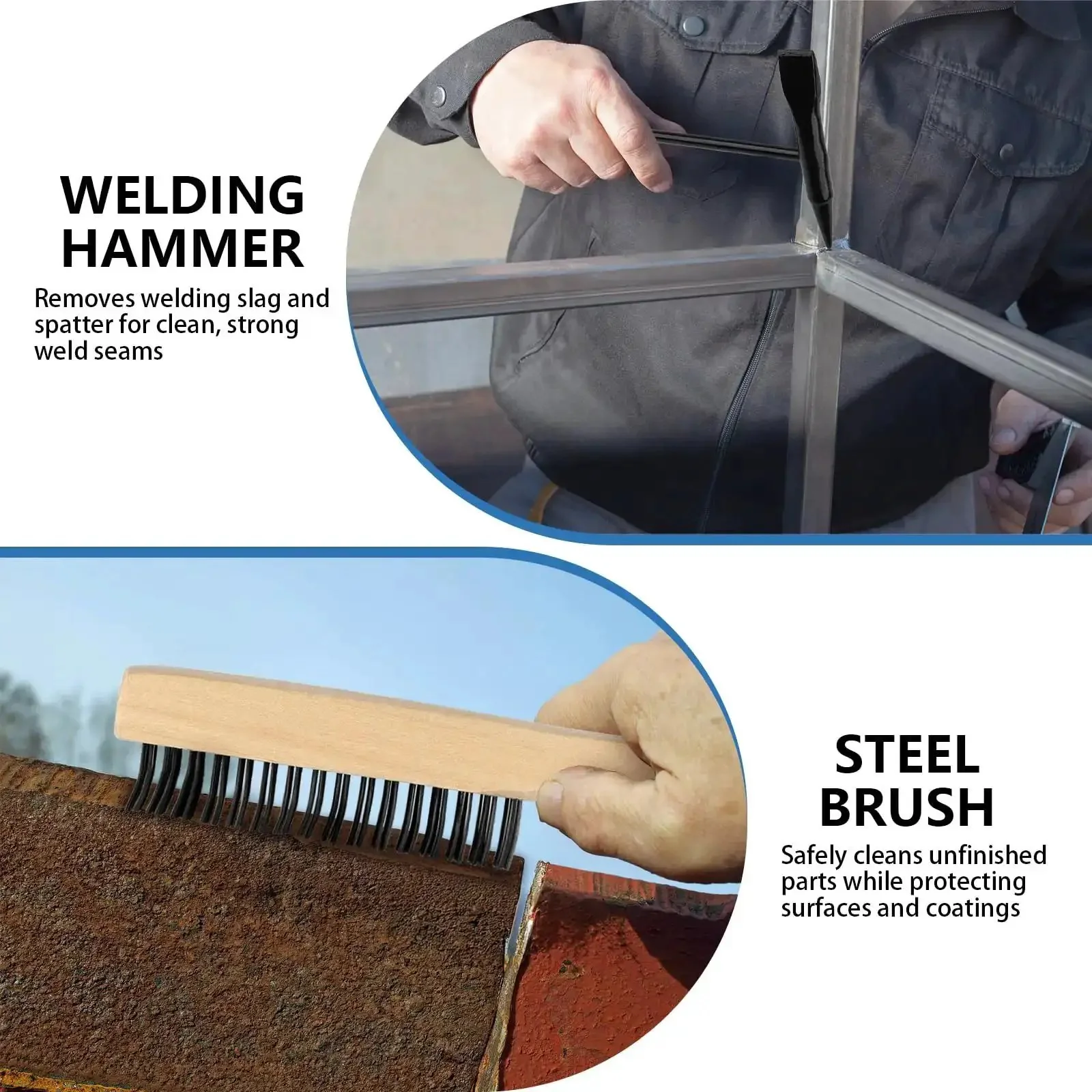Two Pack Welding Chipping Hammer And Wire Brush Set With 11 Inch Coil Spring Handle Cone And Vertical Chisel And 9.8 Inch Stainless Brush For Slag Spatter Residue Removal Durable Carbon Steel For Pros And DIY Welders - Image 4