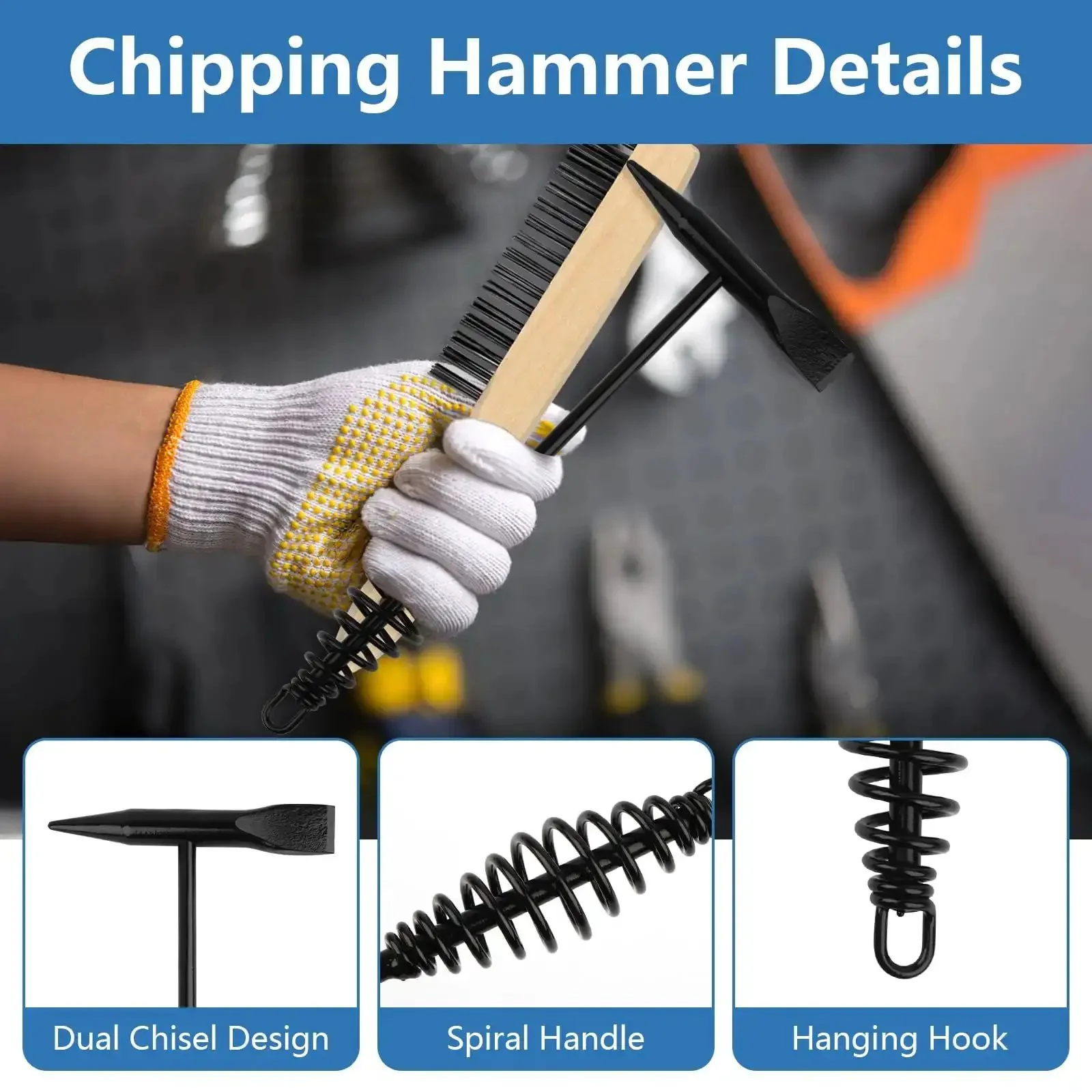 Two Pack Welding Chipping Hammer And Wire Brush Set With 11 Inch Coil Spring Handle Cone And Vertical Chisel And 9.8 Inch Stainless Brush For Slag Spatter Residue Removal Durable Carbon Steel For Pros And DIY Welders - Image 5