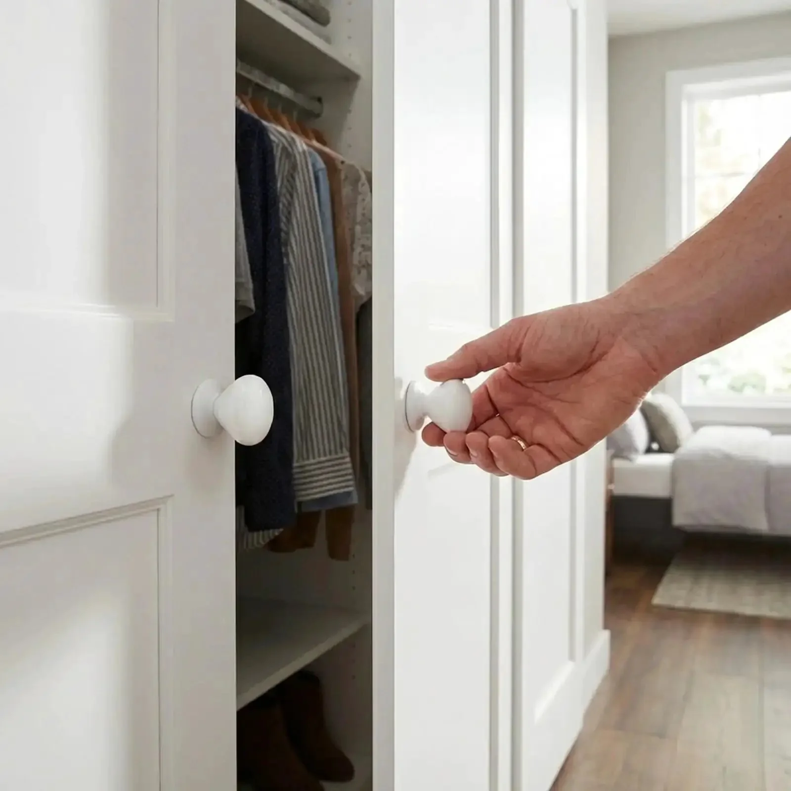 Two Pack XL White Bi Fold Closet Dummy Doorknobs With Wide Backplate For Wardrobe Dresser Kitchen Cabinets Passage Hardware For Bifold Doors And Sideboard Drawers - Image 6