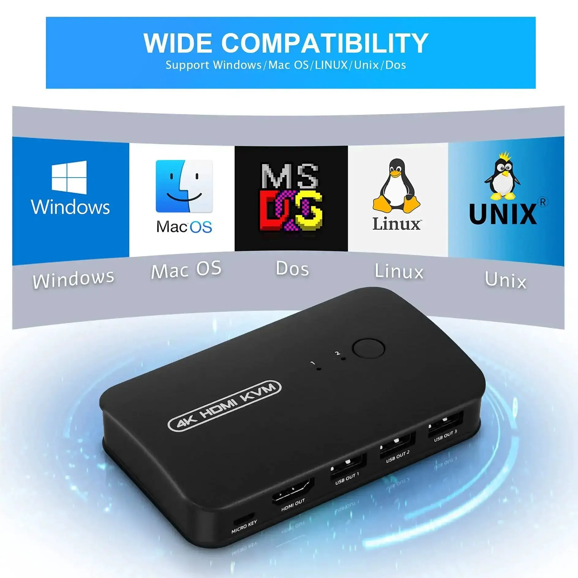 Two PC HDMI USB KVM Switch For Sharing A 4K Monitor Keyboard Mouse And Printer With Two Cables Included Easy Dual Computer Swap By Button Or Remote Keeps Your Desk Clean And Ready For Quick Switches - Image 2