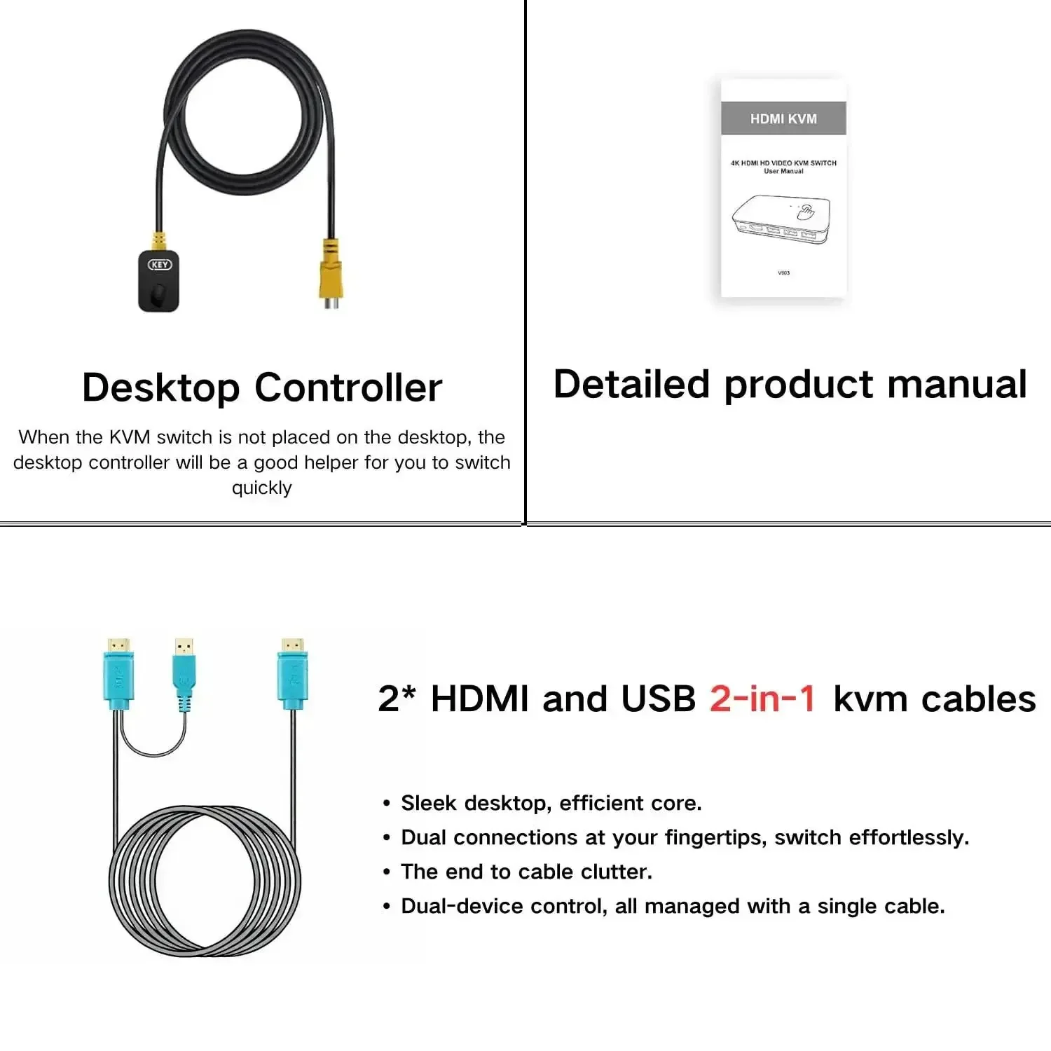 Two PC HDMI USB KVM Switch For Sharing A 4K Monitor Keyboard Mouse And Printer With Two Cables Included Easy Dual Computer Swap By Button Or Remote Keeps Your Desk Clean And Ready For Quick Switches - Image 3