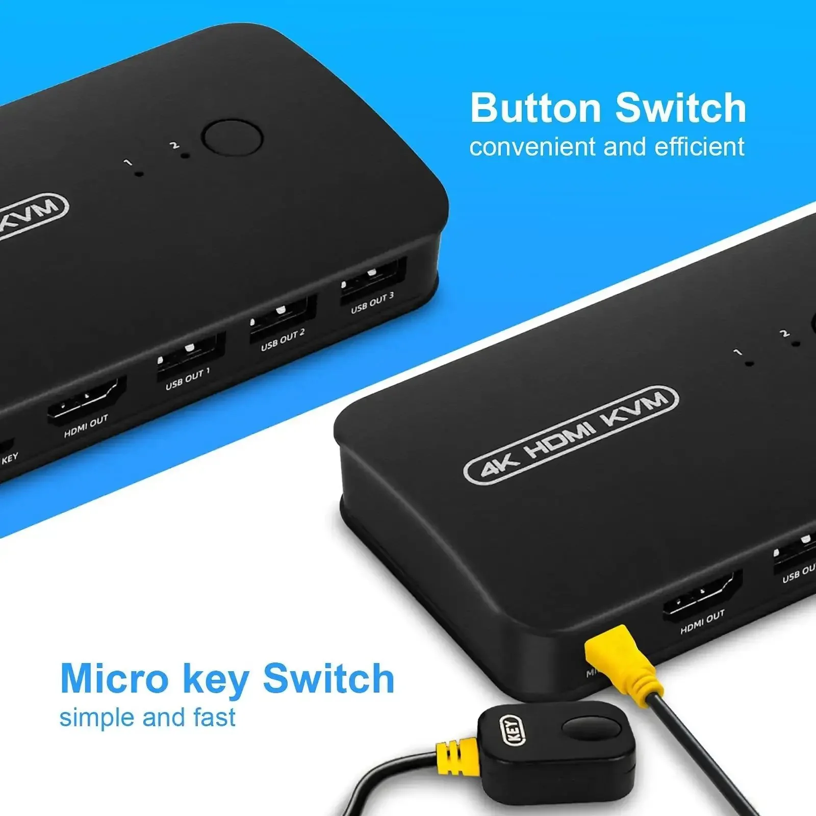 Two PC HDMI USB KVM Switch For Sharing A 4K Monitor Keyboard Mouse And Printer With Two Cables Included Easy Dual Computer Swap By Button Or Remote Keeps Your Desk Clean And Ready For Quick Switches - Image 4