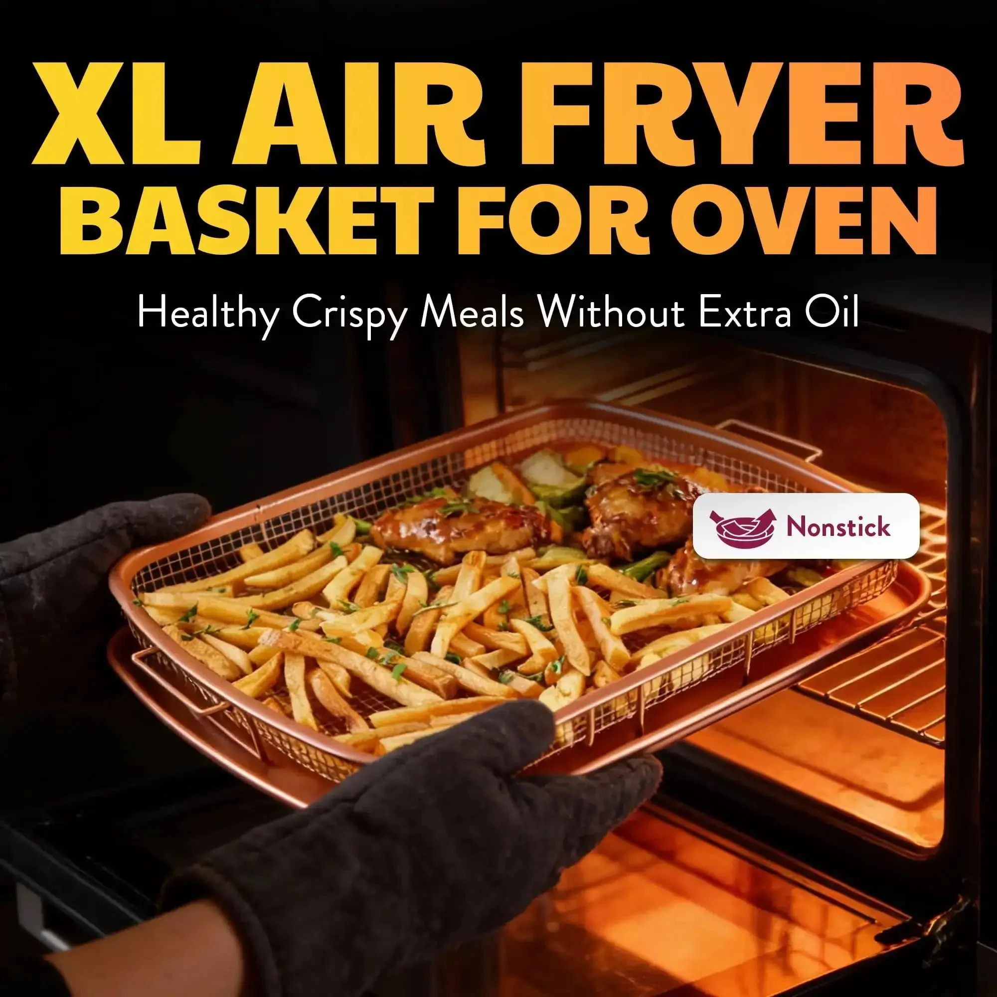 Two Piece Aluminum Baking Sheet With Air Fry Rack And Copper Nonstick Coating For Oven 16.5 By 12.5 Inch Cookie Sheet And Multipurpose Tray Set For Cookin Bakein Roastin Crispin Pizza Bacon Cooling And More Dishwasher Safe - Image 3