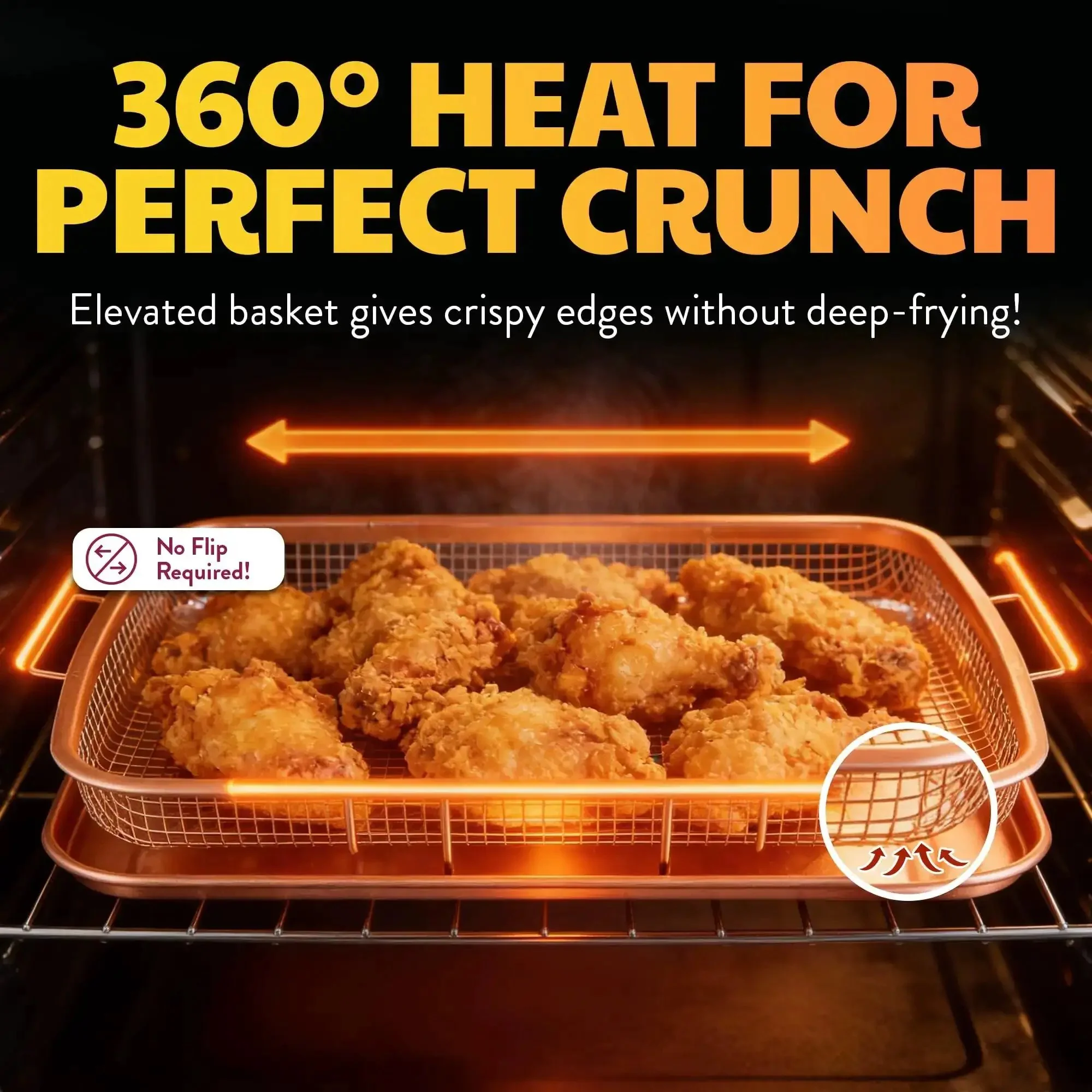 Two Piece Aluminum Baking Sheet With Air Fry Rack And Copper Nonstick Coating For Oven 16.5 By 12.5 Inch Cookie Sheet And Multipurpose Tray Set For Cookin Bakein Roastin Crispin Pizza Bacon Cooling And More Dishwasher Safe - Image 5