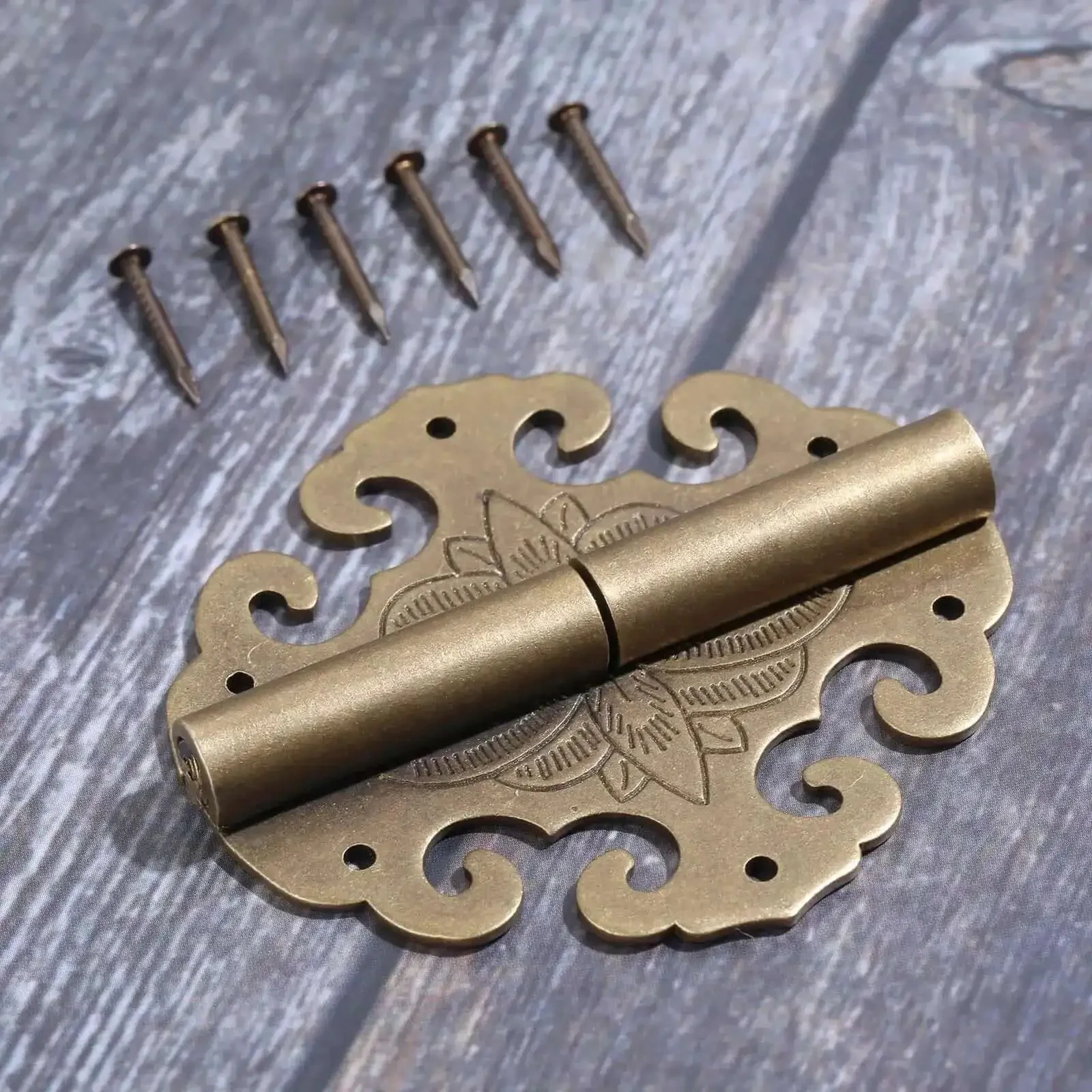 Two Piece Brass Flower Cloud Hinge Set For Jewelry Boxes And Furniture Decor With Screws 60 By 55mm Tough As Nails Hinge Fittings For Cabinets Drawers And DIYers - Image 2