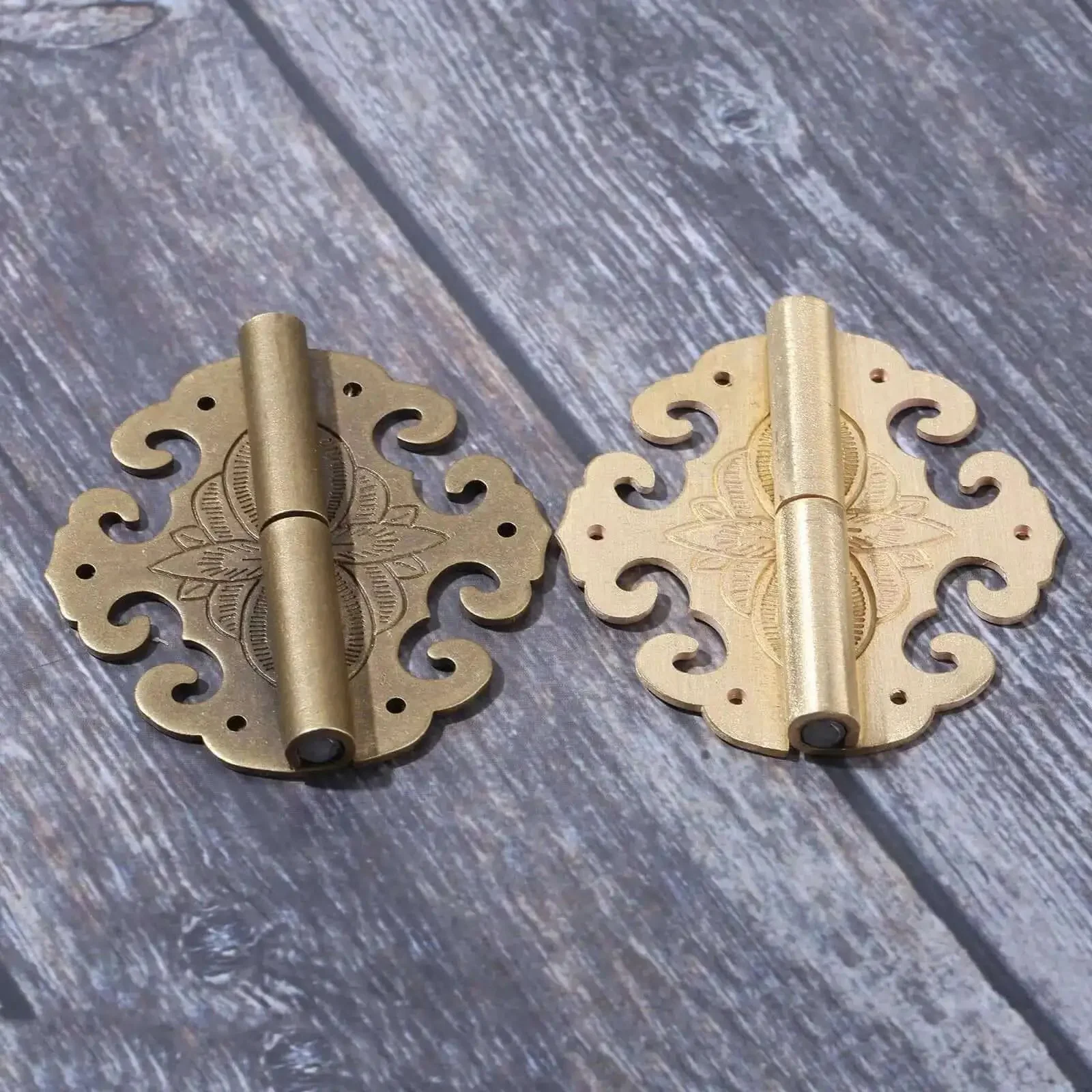 Two Piece Brass Flower Cloud Hinge Set For Jewelry Boxes And Furniture Decor With Screws 60 By 55mm Tough As Nails Hinge Fittings For Cabinets Drawers And DIYers - Image 3