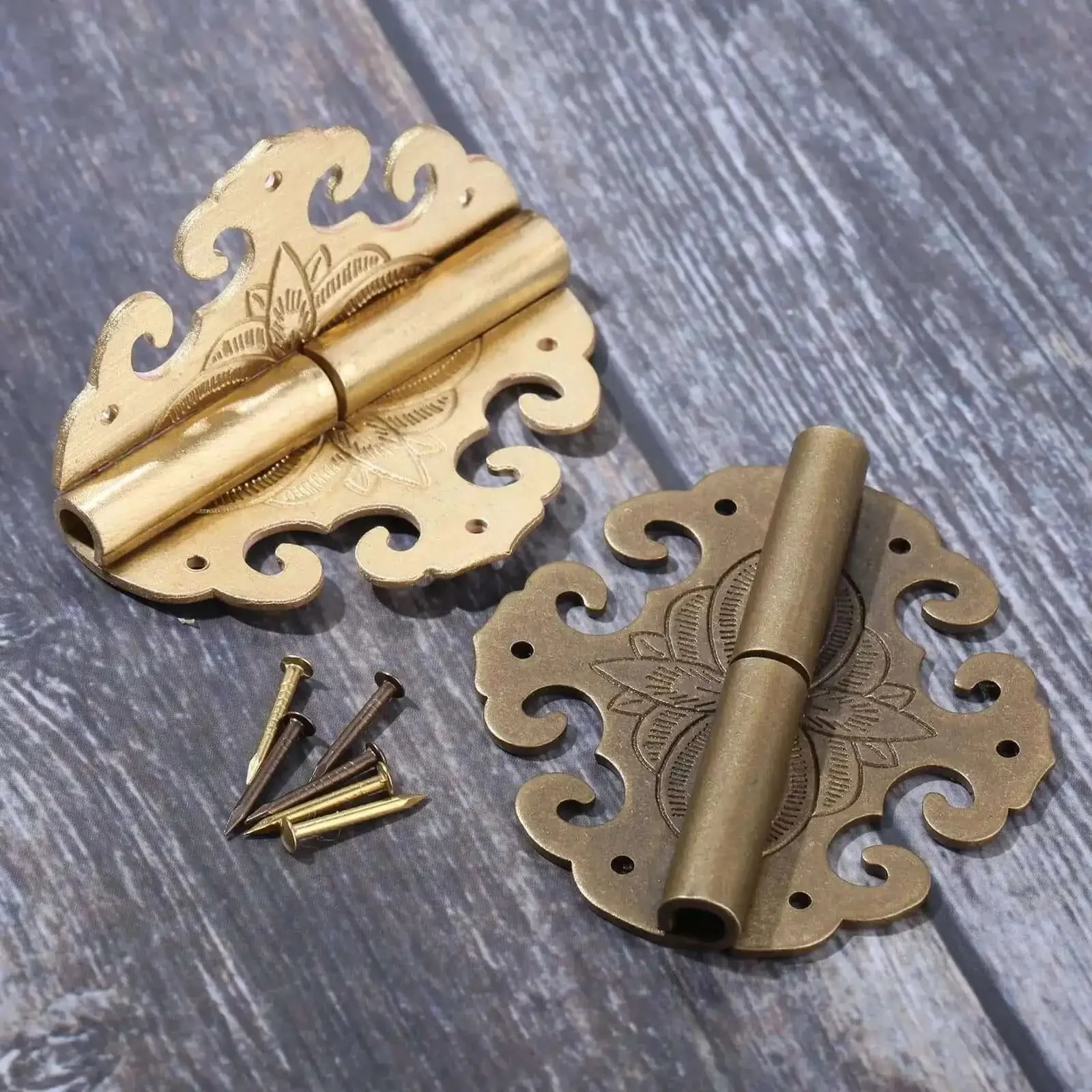 Two Piece Brass Flower Cloud Hinge Set For Jewelry Boxes And Furniture Decor With Screws 60 By 55mm Tough As Nails Hinge Fittings For Cabinets Drawers And DIYers - Image 4