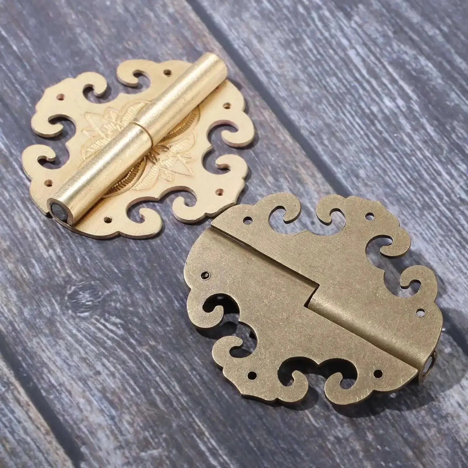 Two Piece Brass Flower Cloud Hinge Set For Jewelry Boxes And Furniture Decor With Screws 60 By 55mm Tough As Nails Hinge Fittings For Cabinets Drawers And DIYers - Image 5