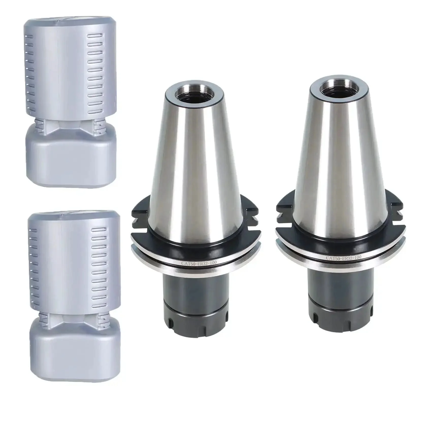Two Piece ER32 Collet Chuck Set For CAT50 Tool Holder With 4 Inch Extension Pro Grade Ultra Precise One Ten Thousandth Inch Runout For CNC Engraving Machine And Milling Lathe