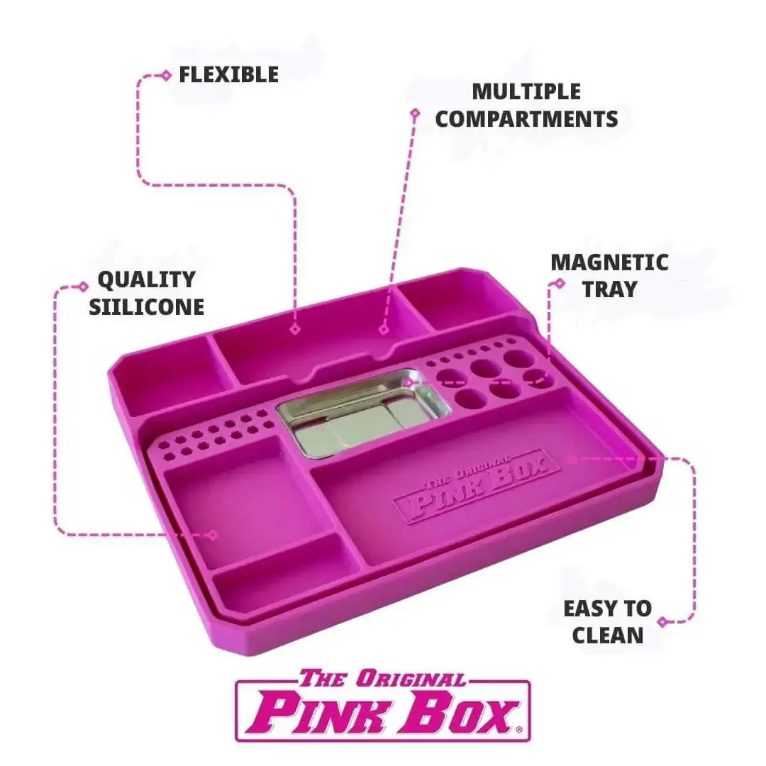 Two Piece Flexible Silicone Tool Organizer Tray Set In Pink For Safe Slip Resistant Storage Grab And Go Magnetic Tray With Divided Compartments And A Larger Tray For Bigger Tools Or Parts - Image 2