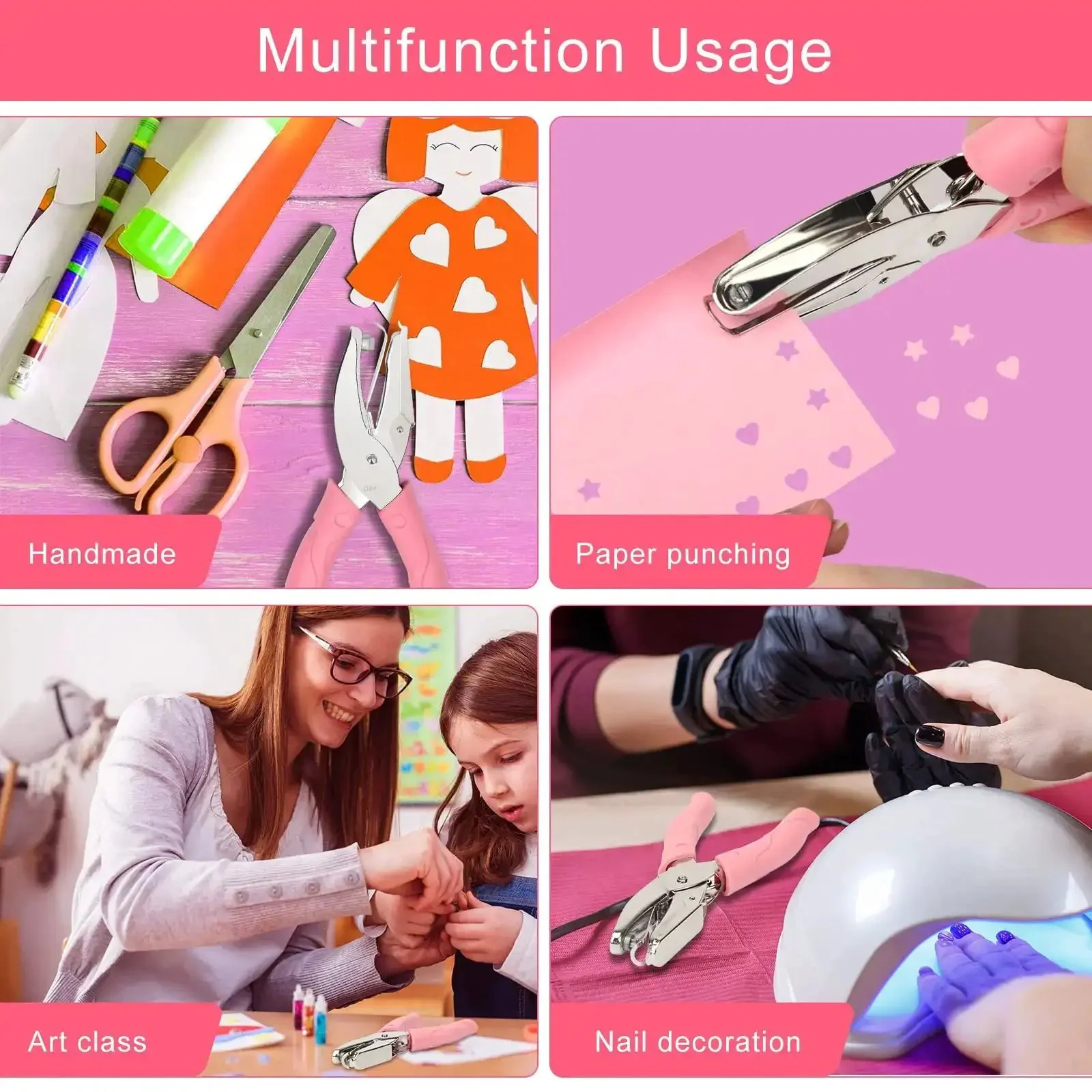 Two Piece Heart and Star Handheld Hole Punch Set Stainless Steel Single Hole Punchers With Soft Grip Handles For Tags Clothing Tickets DIY Craft Scrapbook Quarter Inch Holes - Image 3