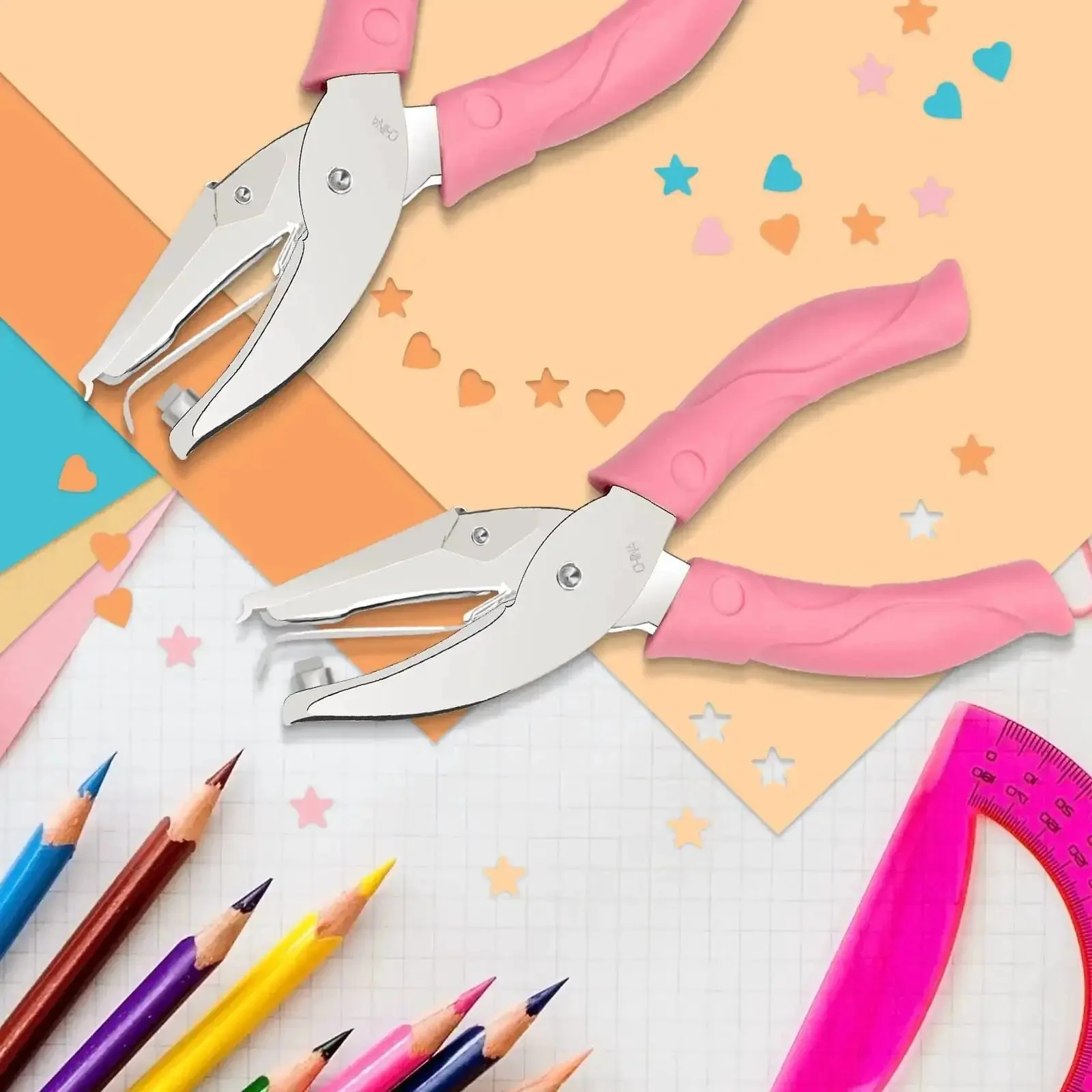 Two Piece Heart and Star Handheld Hole Punch Set Stainless Steel Single Hole Punchers With Soft Grip Handles For Tags Clothing Tickets DIY Craft Scrapbook Quarter Inch Holes - Image 5