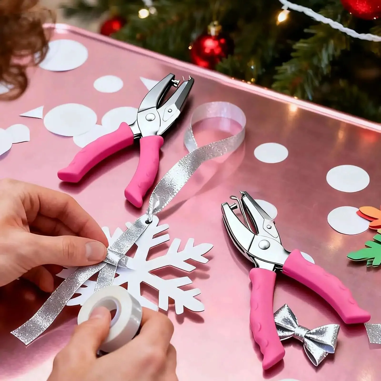 Two Piece Hole Punch Set Circle Punches One Quarter Inch And One Eighth Inch With Pink Soft Grip Handles Handy Handheld Paper Punches For Crafts Scrapbooks Tags Tickets Durable Metal Construction For Home Office Classroom - Image 3