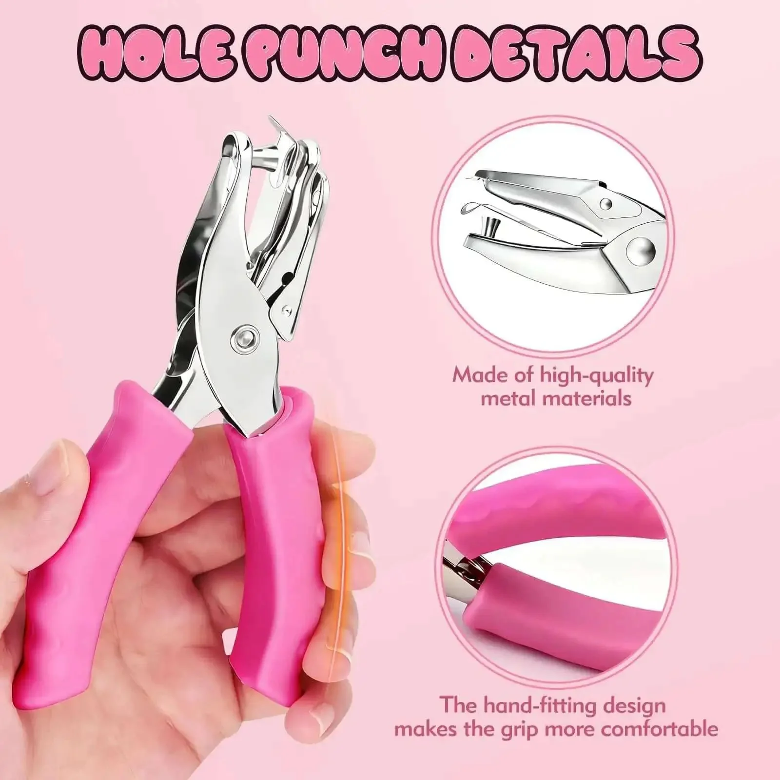 Two Piece Hole Punch Set Circle Punches One Quarter Inch And One Eighth Inch With Pink Soft Grip Handles Handy Handheld Paper Punches For Crafts Scrapbooks Tags Tickets Durable Metal Construction For Home Office Classroom - Image 5