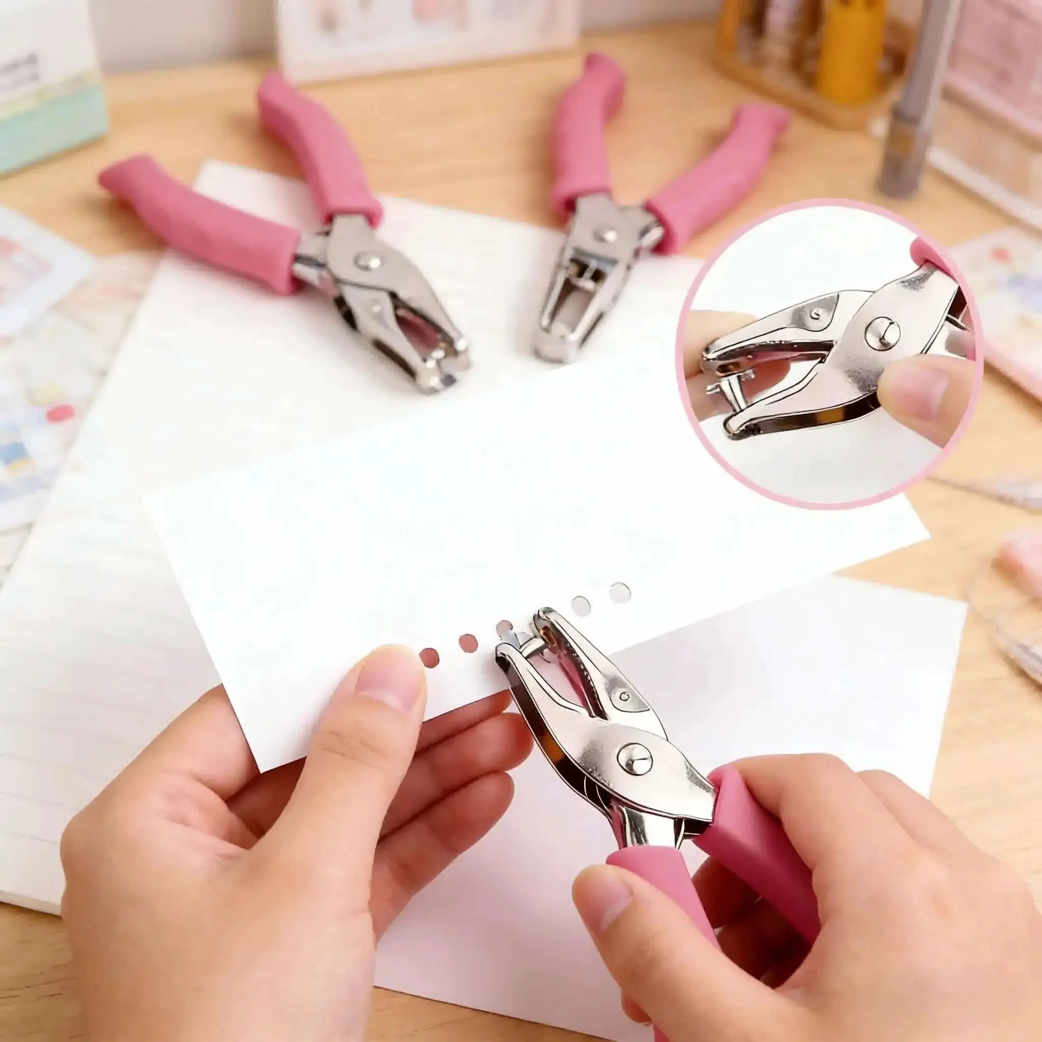 Two Piece Hole Punch Set Circle Punches One Quarter Inch And One Eighth Inch With Pink Soft Grip Handles Handy Handheld Paper Punches For Crafts Scrapbooks Tags Tickets Durable Metal Construction For Home Office Classroom - Image 9
