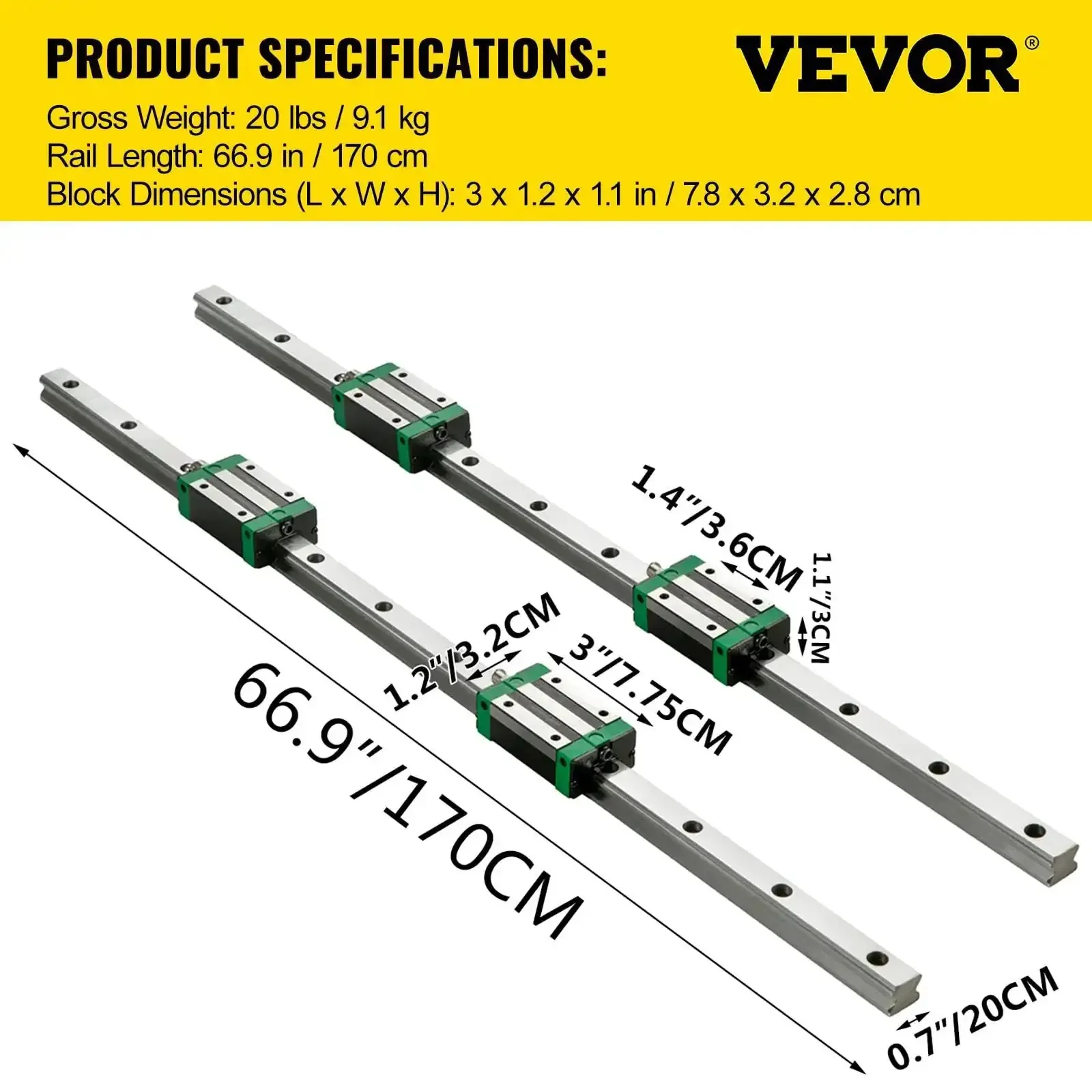 Two Piece Linear Rail Kit With Rails And HSR20 Bearing Blocks For DIY CNC Routers Lathes And Mills Linear Motion Slide System Compatible With X Y Z Axis 0.79 To 67 Inch Range Pro Grade Beefy Steel - Image 7