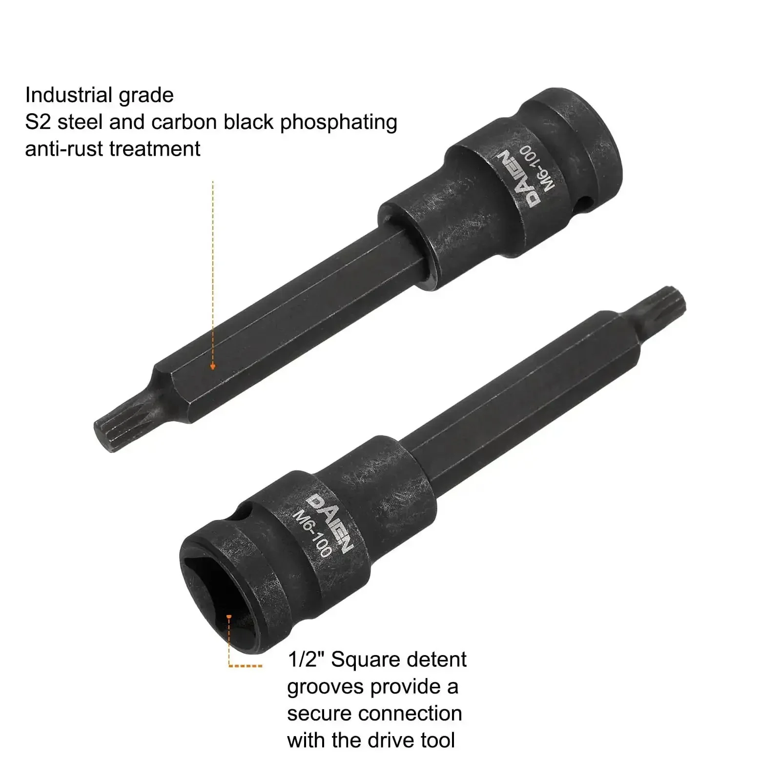 Two Piece M6 Triple Square Bit Socket Set 100mm Length 3.94 Inches One Half Inch Drive Extension For Impact Power Nut Driver Bits S2 Steel Black Finish Great For Automotive Repairs And Heavy Duty Projects - Image 5