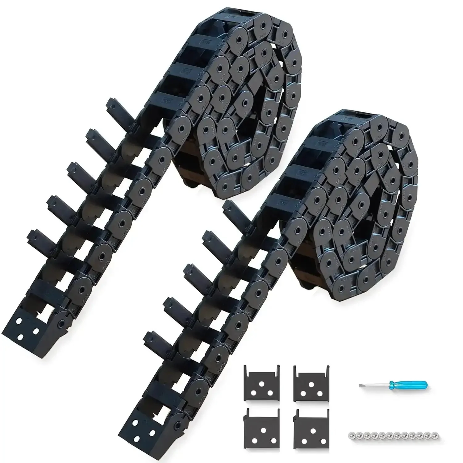 Two Piece Open Type Drag Chain Cable Carrier For CNC Router Mill And 3D Printer 39.3 Inch Length Black Nylon PA66 Wire Carrier Chain System Includes One Pair Connectors Screwdriver And Screws Easy Open Sections For DIYers