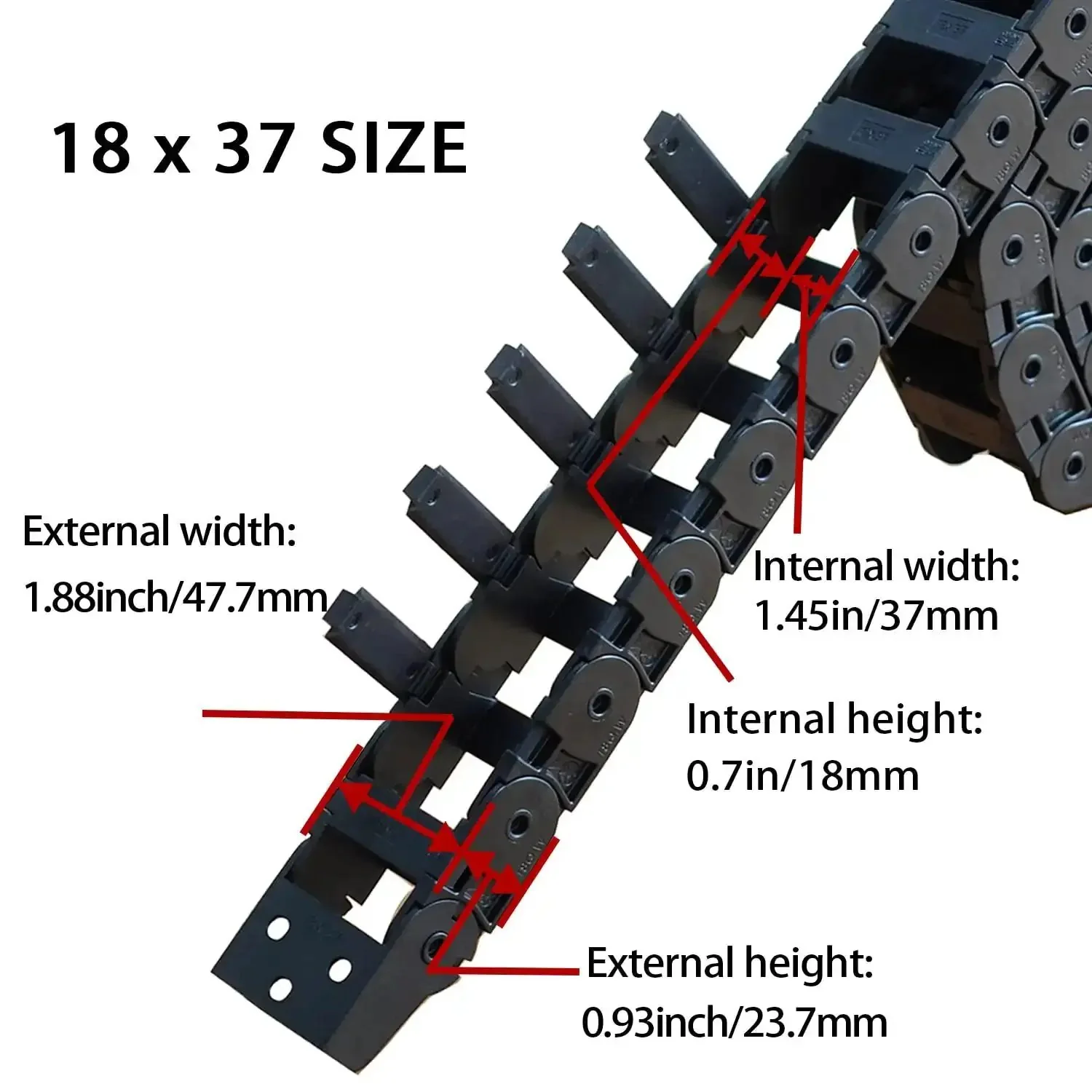 Two Piece Open Type Drag Chain Cable Carrier For CNC Router Mill And 3D Printer 39.3 Inch Length Black Nylon PA66 Wire Carrier Chain System Includes One Pair Connectors Screwdriver And Screws Easy Open Sections For DIYers - Image 6
