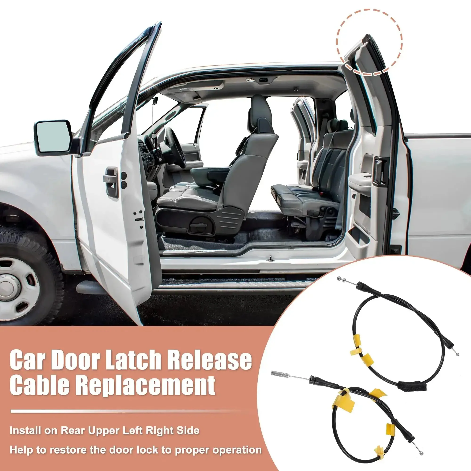 Two Piece Rear Upper Left And Right Door Latch Release Cables Kit For Ford F150 Extended Cab 2004 2008 And Lincoln Mark LT 2006 2008 Replacement 8L3Z18264A00B 8L3Z18264A01B 6L3Z18264A01B - Image 6