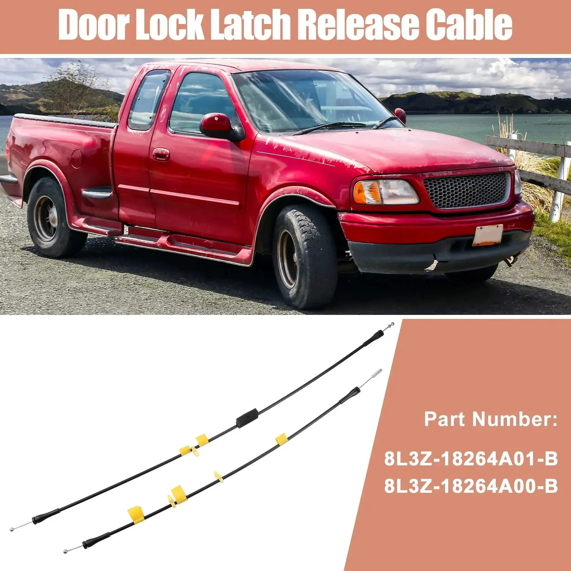 Two Piece Rear Upper Left And Right Door Latch Release Cables Kit For Ford F150 Extended Cab 2004 2008 And Lincoln Mark LT 2006 2008 Replacement 8L3Z18264A00B 8L3Z18264A01B 6L3Z18264A01B - Image 7