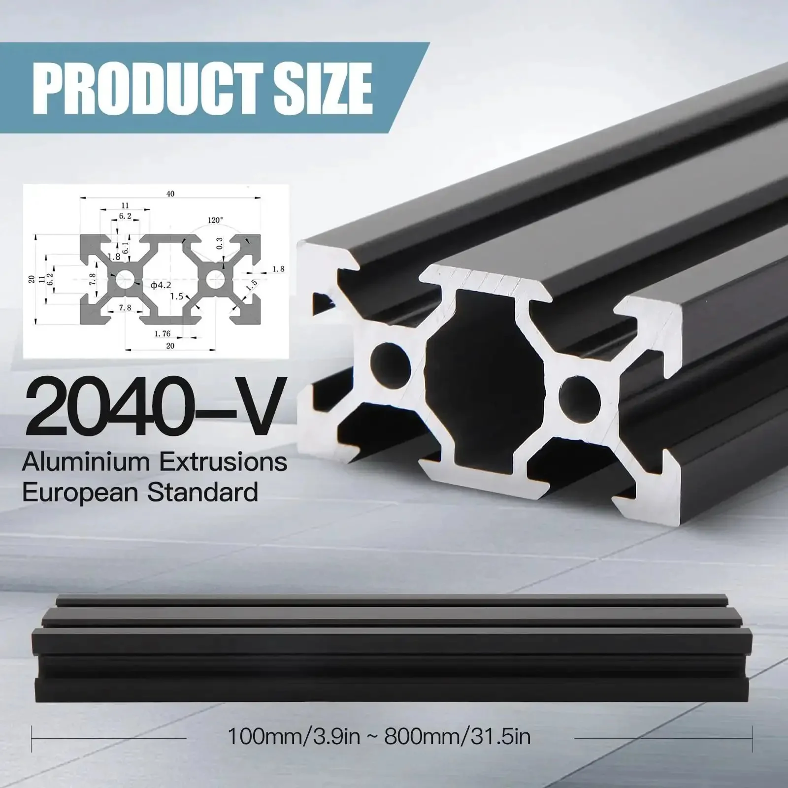 Two Piece Set Of 400mm V Slot 2040 Aluminum Extrusion European Standard Anodized Black Linear Rail For 3D Printers And CNC DIY Projects Built Tough For Ultra Smooth Motion - Image 4