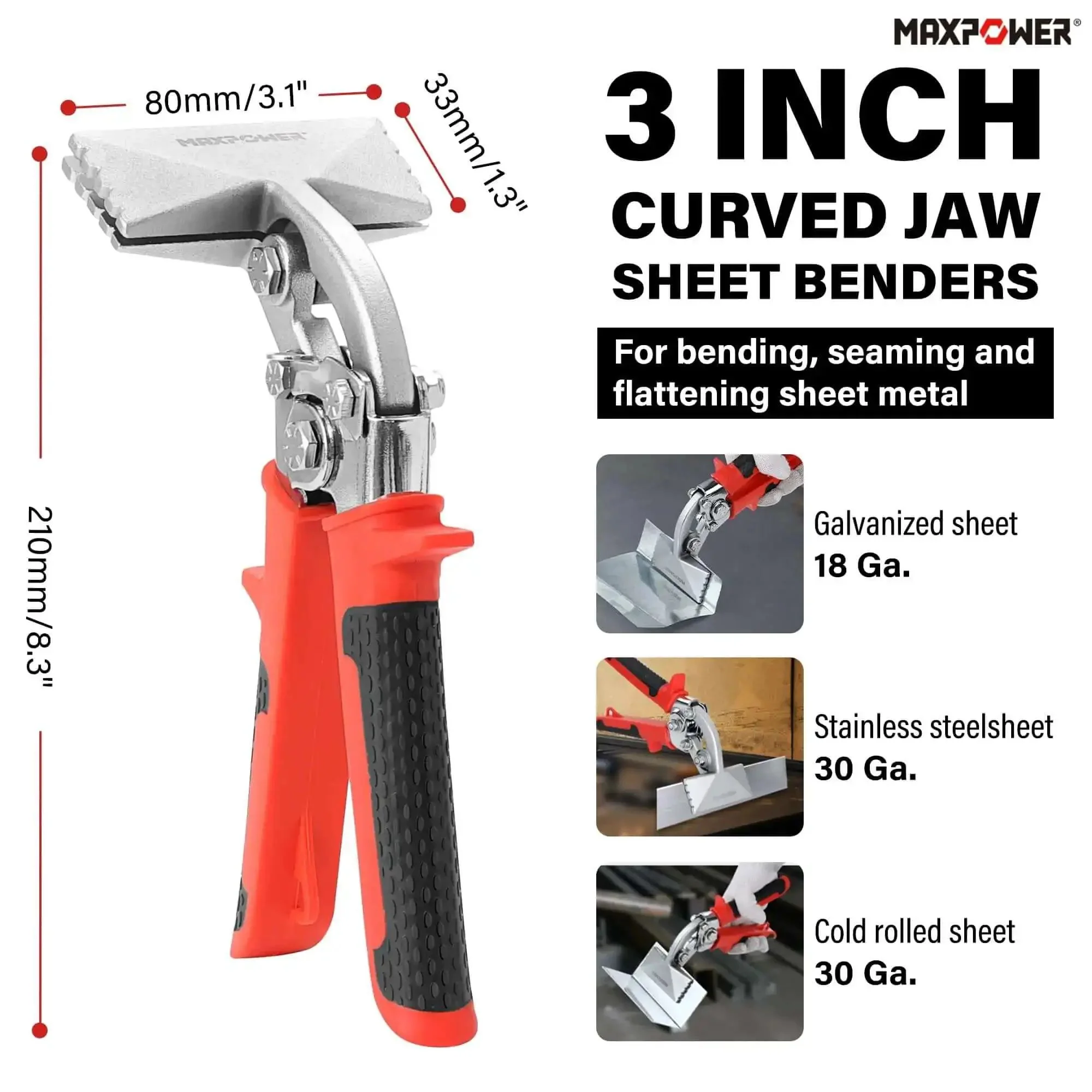 Two Piece Sheet Metal Hand Seamers With Five Blade Pipe Crimper And Three Inch Offset Jaw Bender Ergonomic Handle Heavy Duty All Steel Construction Nickel Plated For Durability Great For Ductwork Auto Body And Metal Fabrication - Image 4