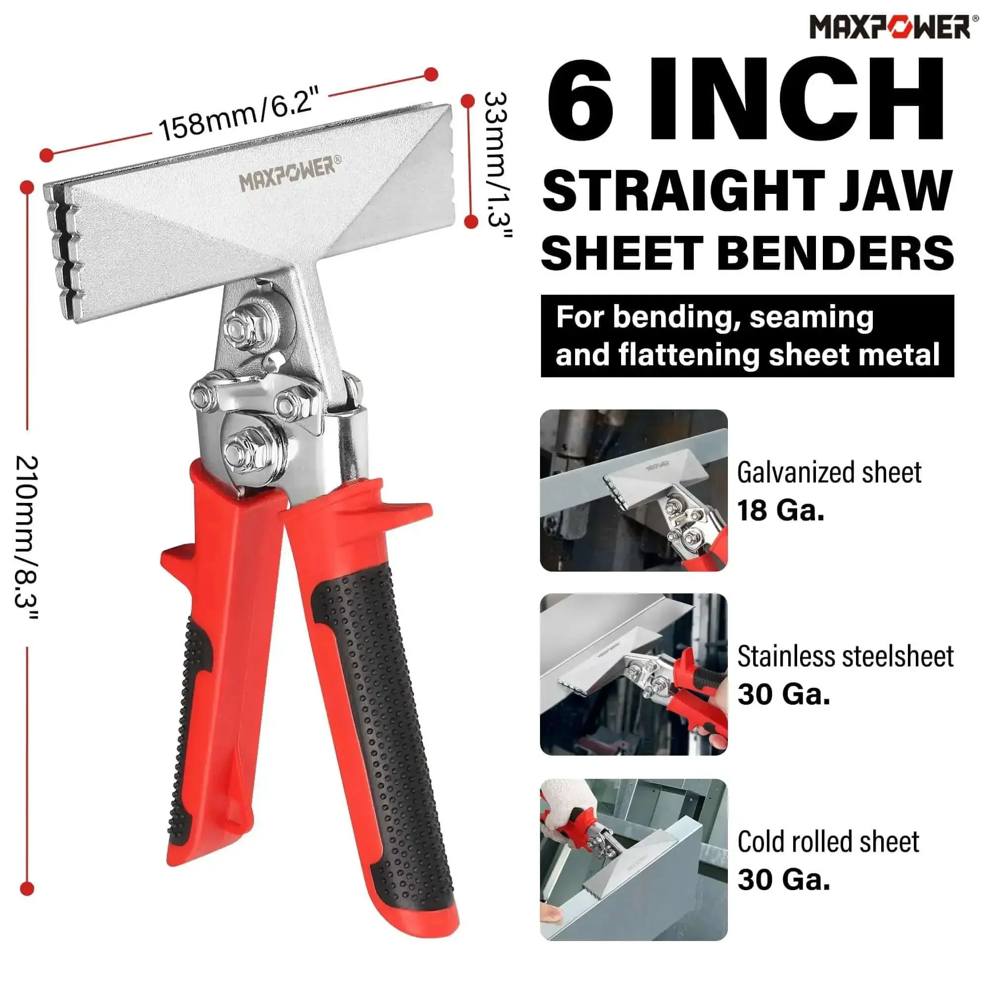 Two Piece Sheet Metal Hand Seamers With Five Blade Pipe Crimper And Six Inch Straight Jaw Bender Built To Last With Tough As Nails Ergonomic Handle For Tight Spaces And Durable Alloy Steel Construction - Image 6
