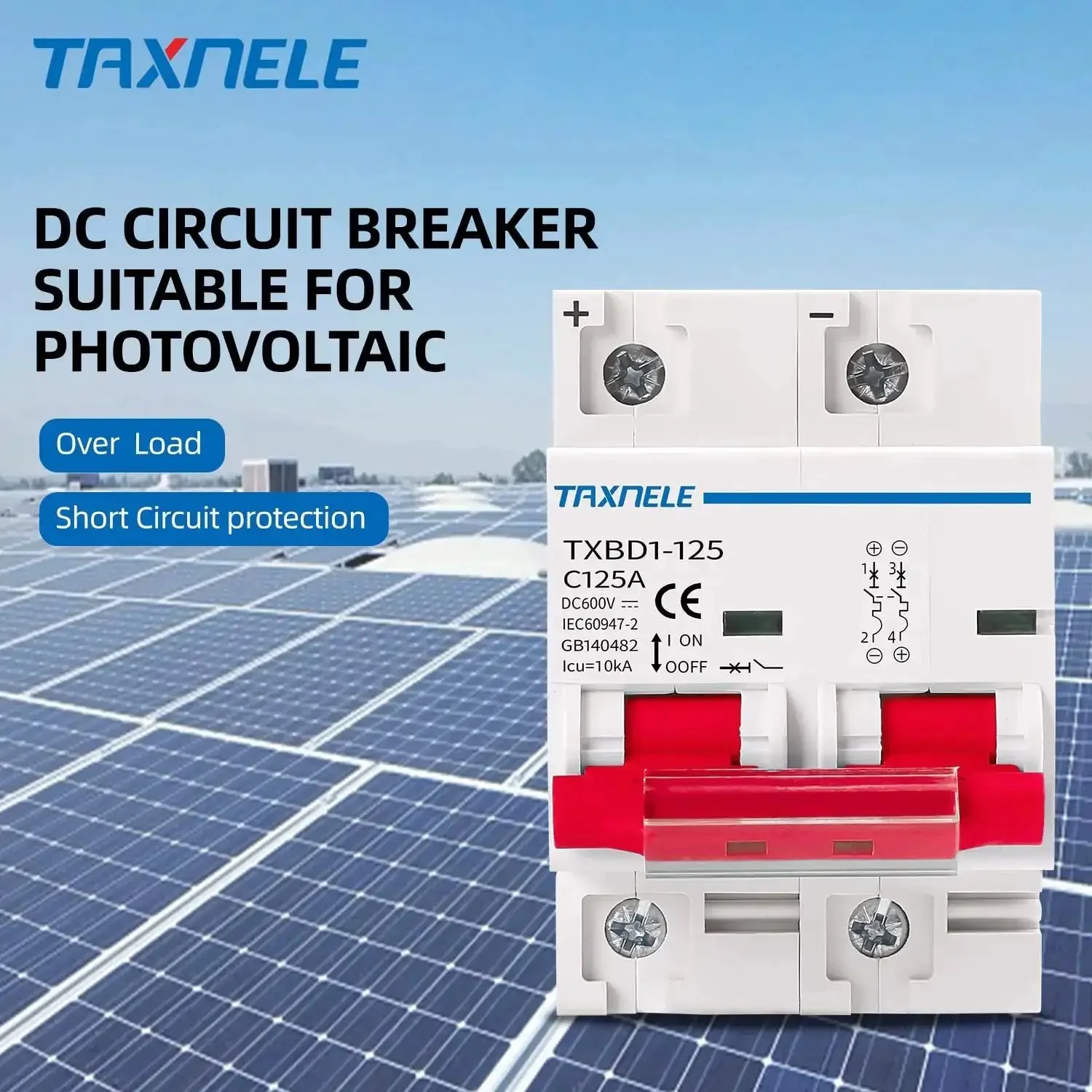 Two Pole 125A 600V DC Miniature Circuit Breaker For Solar PV Setups, DIN Rail Mount Battery Disconnect Switch, Short Circuit Protection Isolator, Keeps Your Solar Power Distribution Safe And Smooth - Image 8