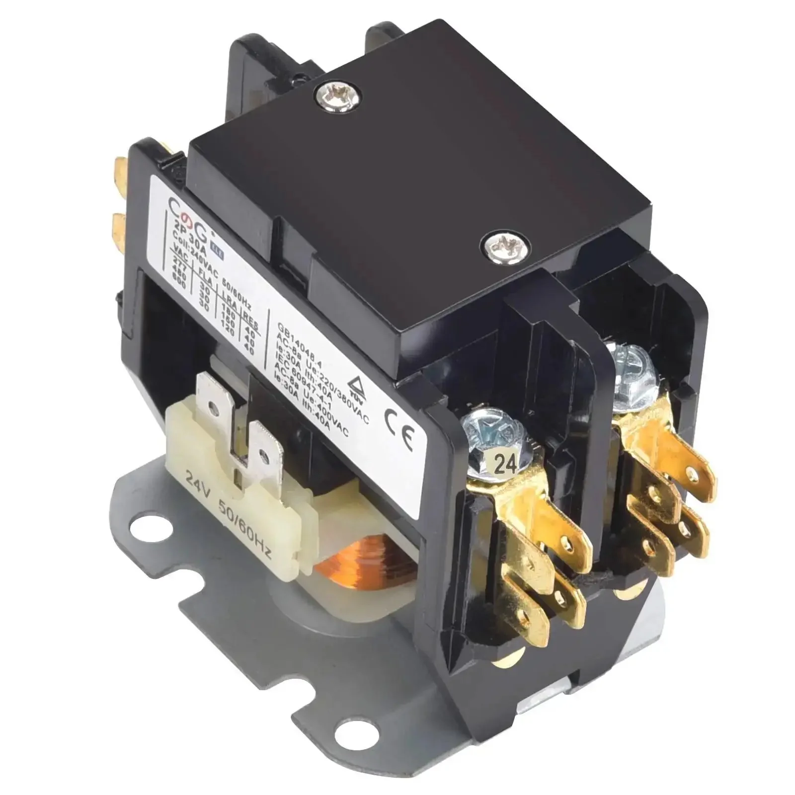Two Pole 30 Amp 24 Volt HVAC Contactor For Condenser And Compressor 24VAC Coil 600 Volt Ready Durable Flame Retardant Housing Built Tough For AC Systems