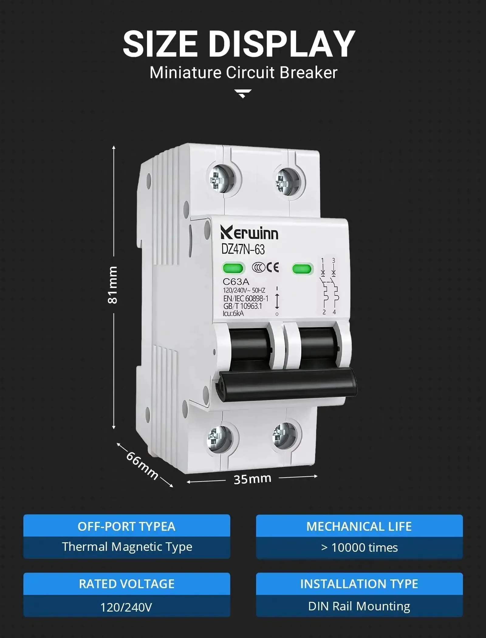 Two Pole 32A AC Miniature Circuit Breaker DIN Rail Mount 120V To 240V 50 60 Hz Flame Retardant Shell With Large Visualization Window Go To Pick For Grid Tied Solar RV And Home Circuits - Image 6