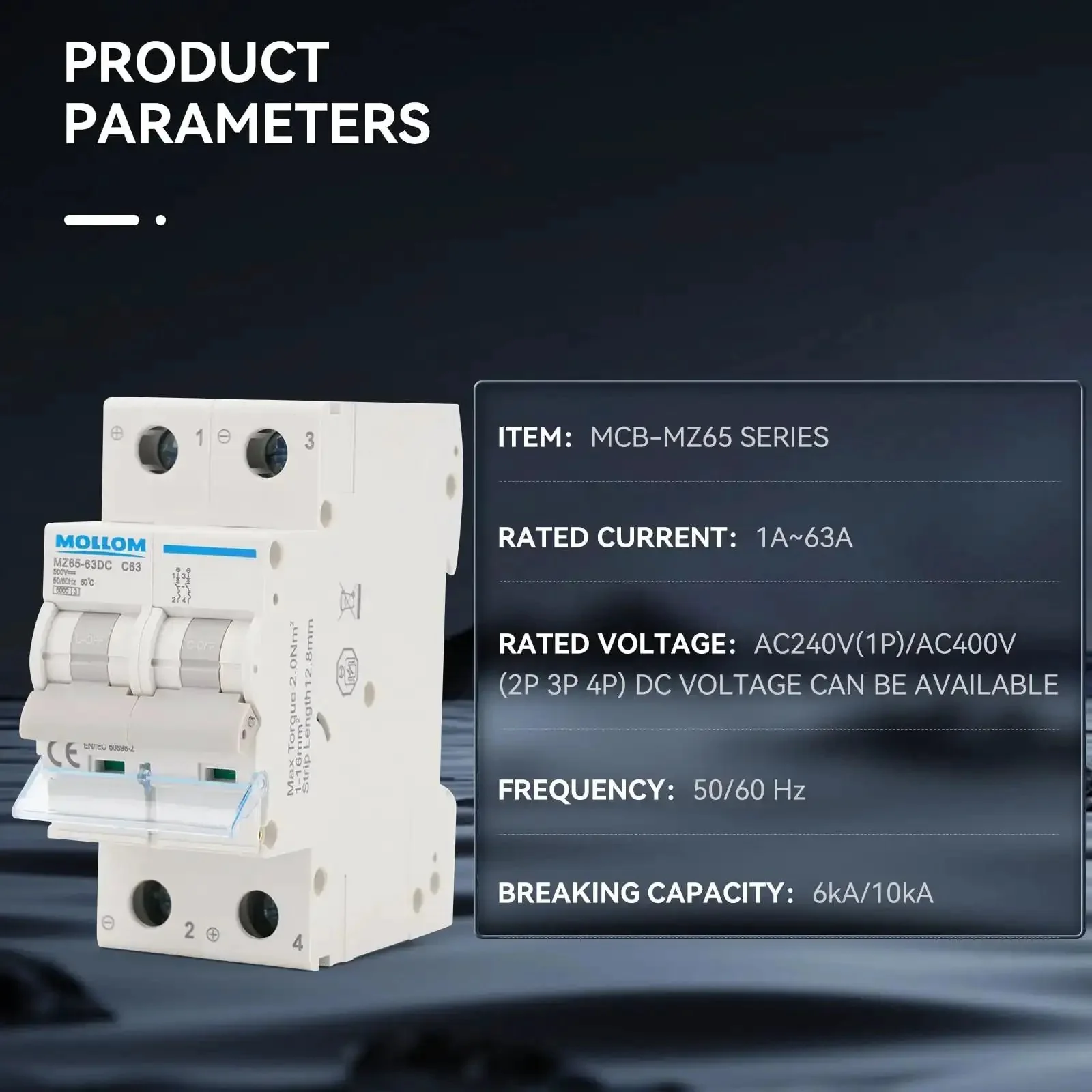 Two Pole DC Miniature Circuit Breaker 1000V 16A C16 With Thermal Magnetic Trip 6KA Breaking Capacity For Solar PV System Fast Acting DC Disconnect Switch - Image 7