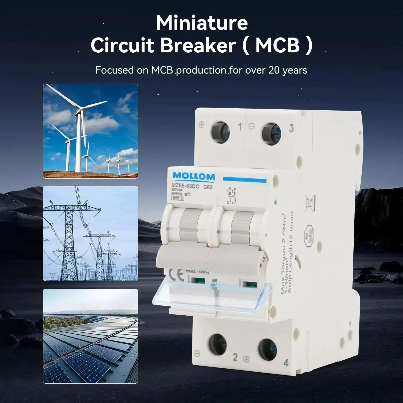 Two Pole DC Miniature Circuit Breaker 500V 25A C25 Thermal Magnetic Trip High 6kA Breaking Capacity DC Disconnect Switch For Solar PV Systems A Reliable Workhorse For Batteries And Inverters - Image 6