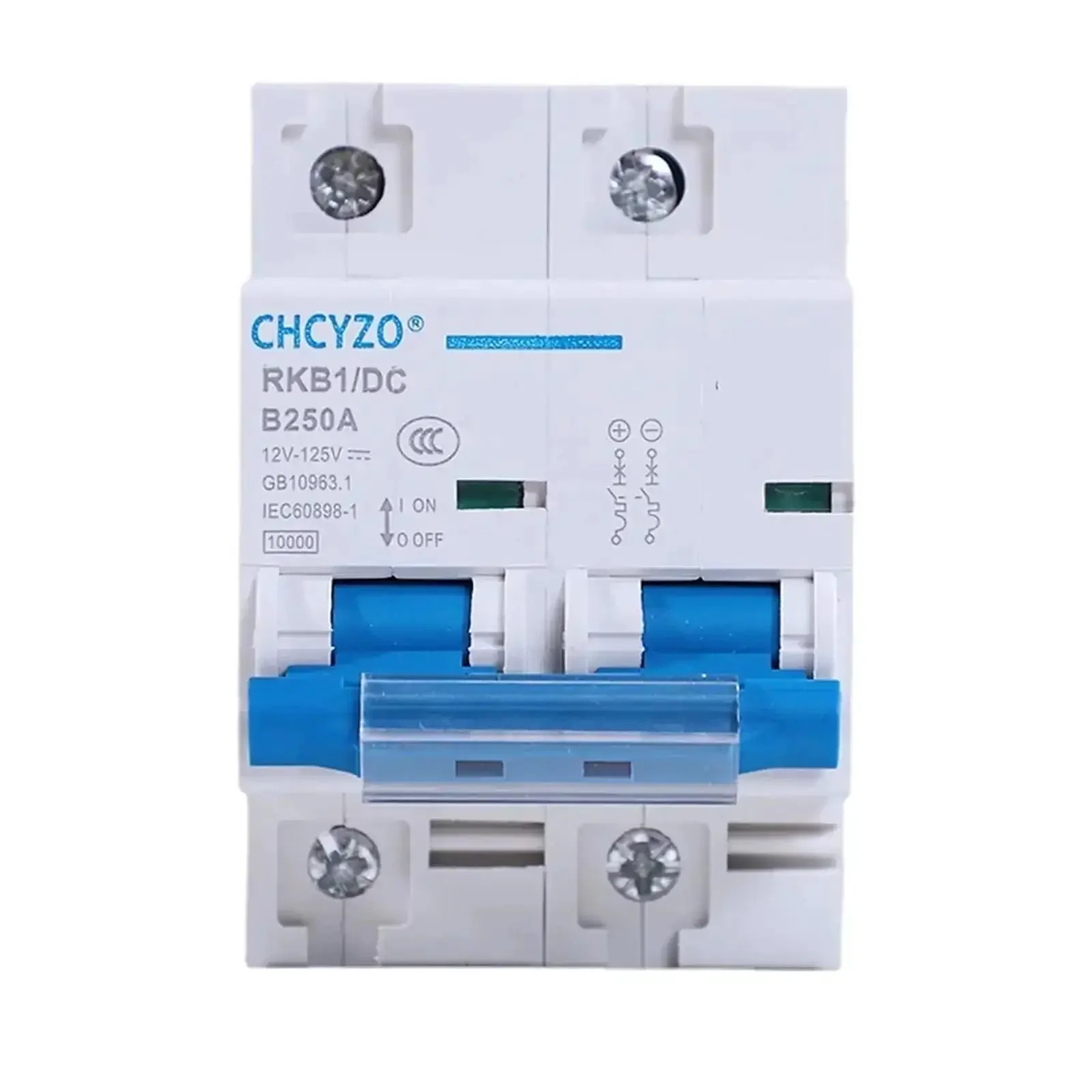 Two Pole Solar Battery Protection Circuit Breaker 12 To 125V With 80A 100A 125A 150A 200A Or 250A Current Options, Pressure Plate Terminal, Overload And Short Circuit Trip Prevention, Compact 2P Switch For Off Grid Home And RV Power