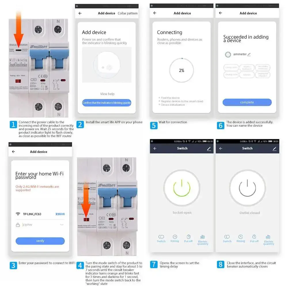 Two Pole WiFi Smart Circuit Breaker for Home Use 100A 220V Energy Monitor Switch with App Remote Control No Fuss One Click Switch TY App Compatible Perfect for Apartments and Electrical Panels - Image 6