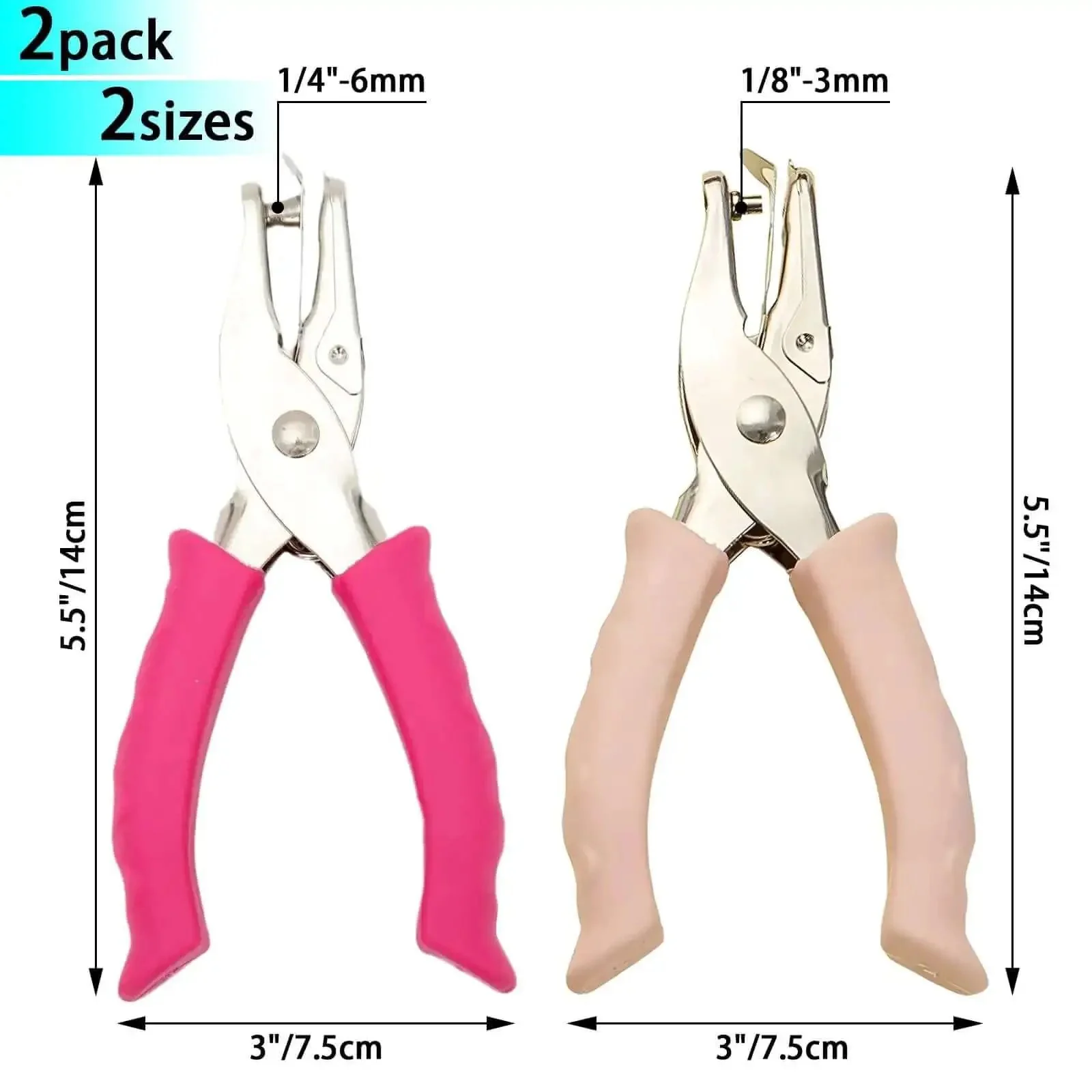 Two Size Hole Punch Set With One Quarter Inch And One Eighth Inch Holes, 2 Pack Craft Punchers With Soft Silicone Grip Handles, Durable Paper Punch For Kids And Adults, Great For Labels And Card Making - Image 6