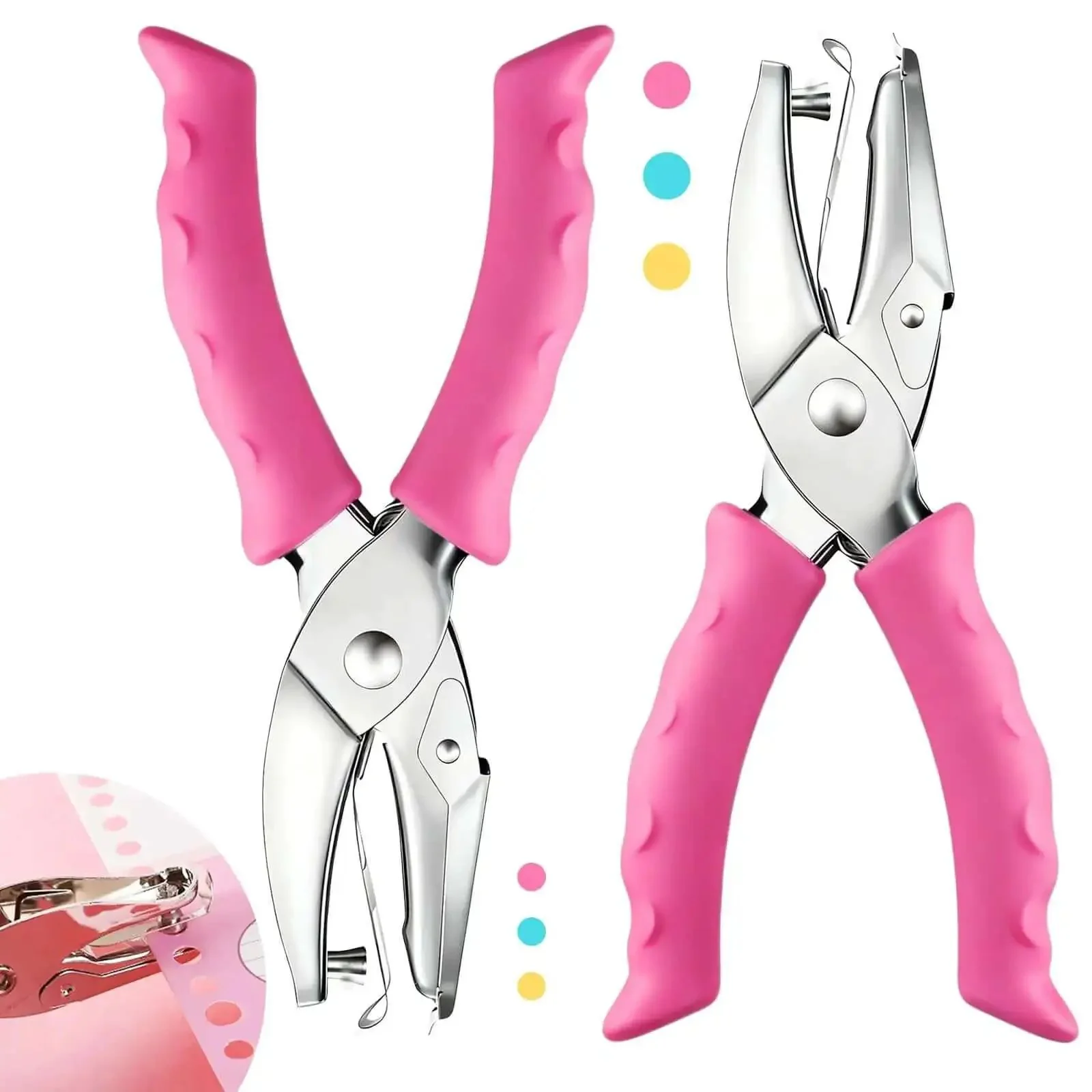 Two Size Single Hole Punch Set With One Quarter Inch And One Eighth Inch, Handy Pink Soft Grip Handheld Paper Punch For Home Office And Classroom, Circle Small Hole Punch For Crafts Scrapbooks Tags Tickets
