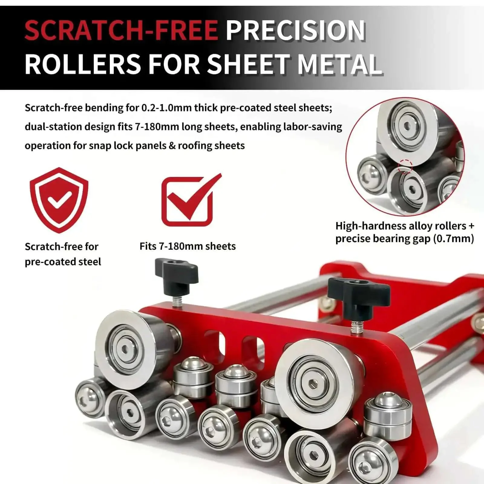 Two-Station Sheet Metal Bender With Scratch-Free Finishes And 0-100 Degree Precision, 7 Inch Roller, Pro-Grade Metal Roofing Tool For Snap Lock Panels, Fits 0.2-1.0 mm Thick And 7-180 mm Long Sheets, Lightweight And Portable - Image 6