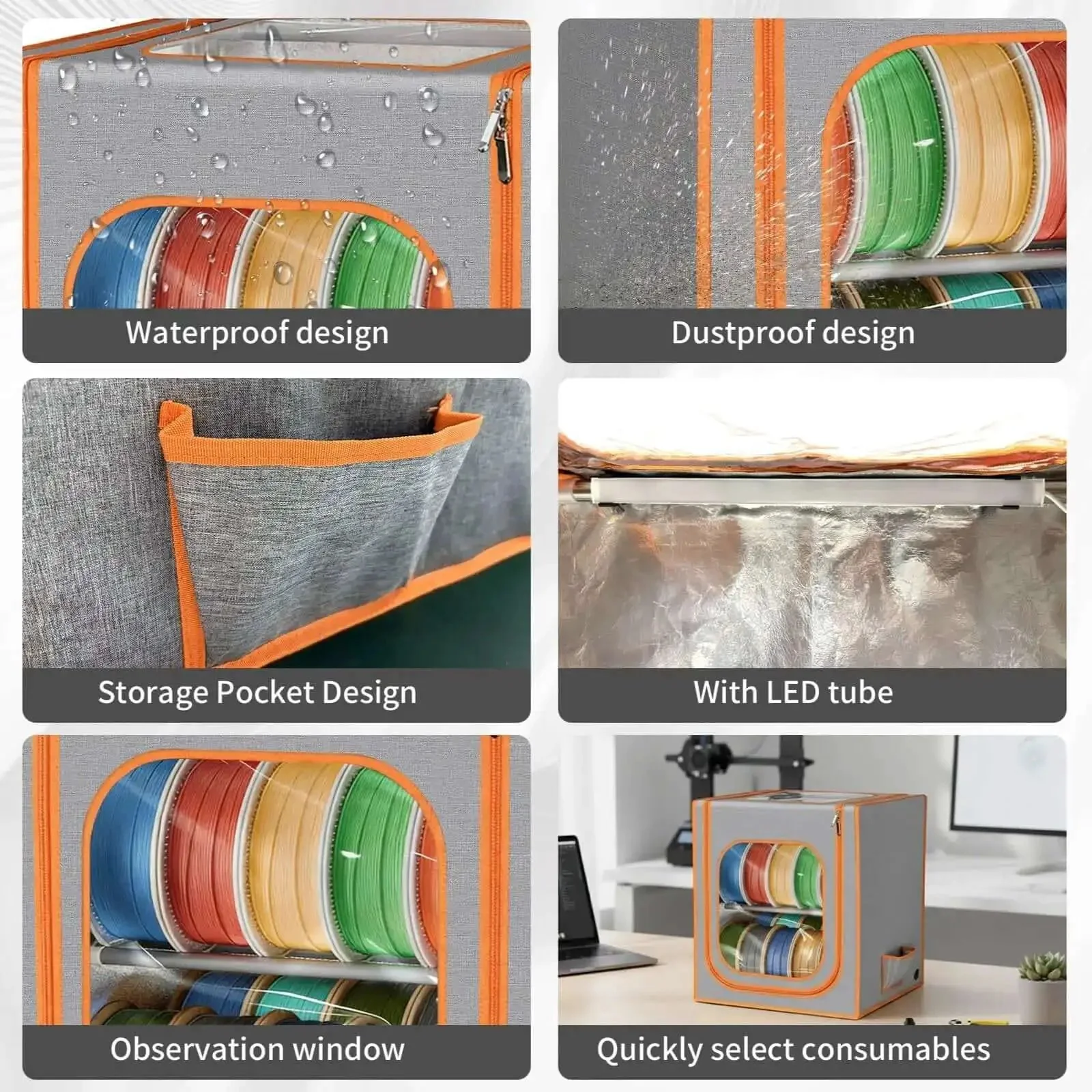 Two Tier Filament Storage Rack With Trans Cover And LED Light Strips Holds Up To 24 Rolls For 3D Printing At Home Or Studio Waterproof And Fire Resistant Filament Tent Keeps PLA ABS PETG TPU Dry And Organized - Image 4