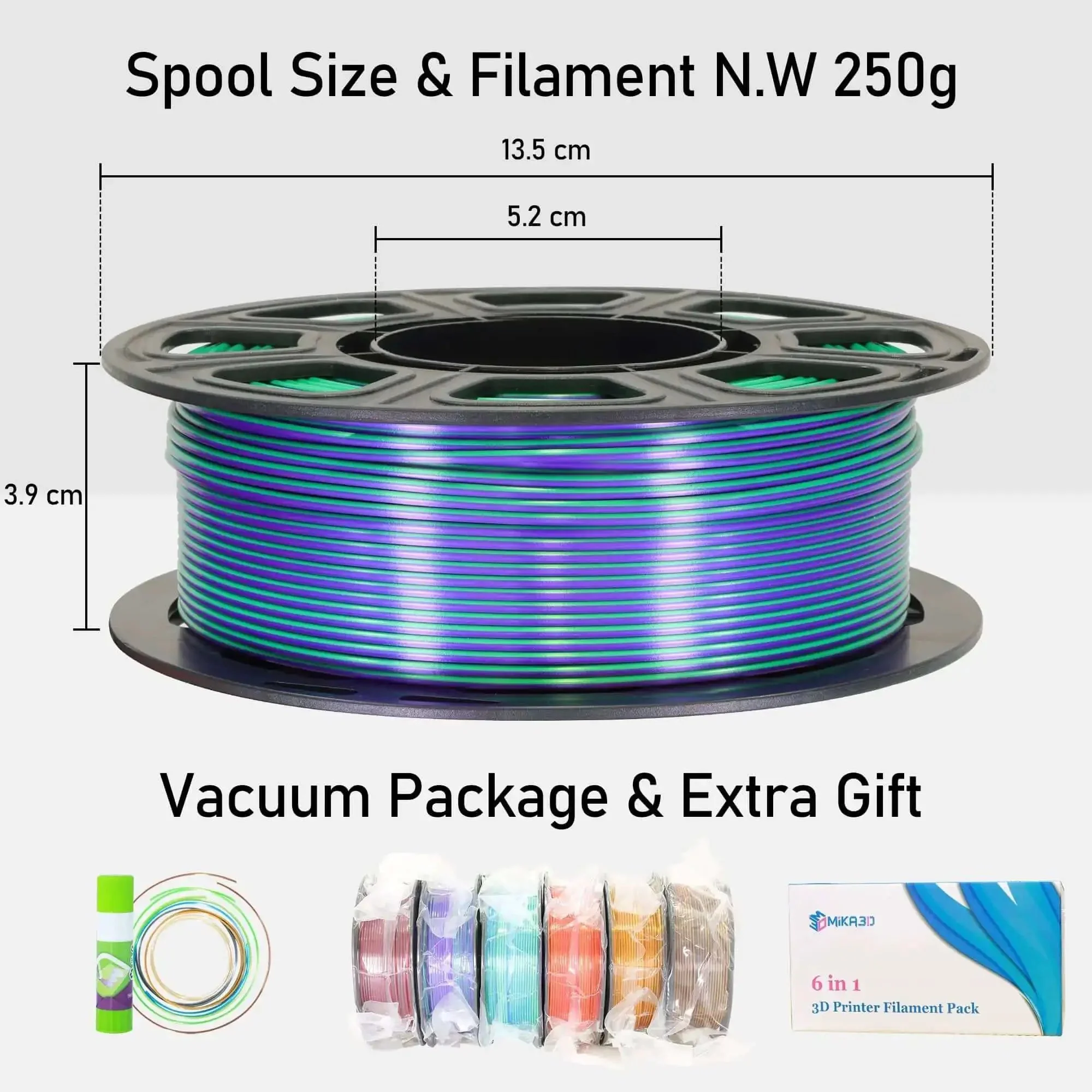 Two Tone Silk PLA Filament Bundle 1.75mm 250g Each Six Spools Coextruded Metallic Silk Finish For 3D Printing Includes Black Red Purple Green Blue Green Red Gold Gold Copper Black Orange - Image 2