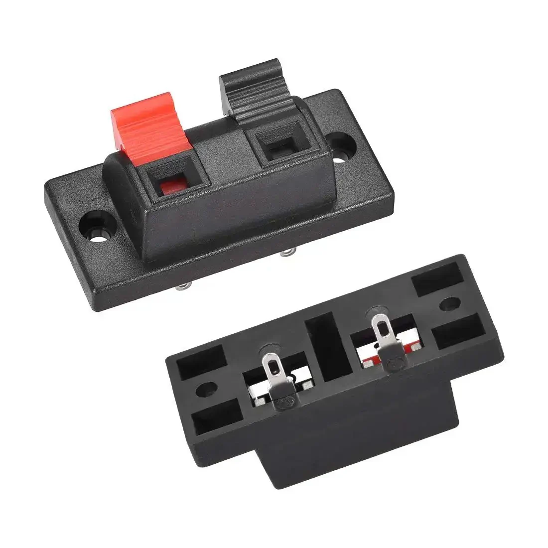 Two Way Spring Speaker Terminal Clip Push Release Connector For Audio Cables, 2 Pins, 2 Positions Strip Block, Red And Black, AWG 24 To 16, Spring Load Binding Post Style Board, 2 Pack - Image 2