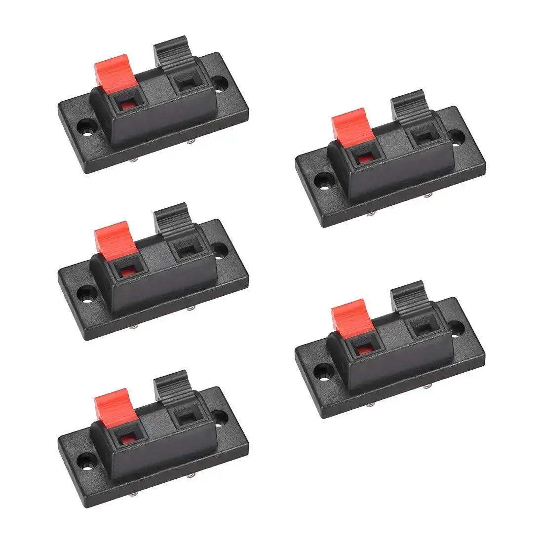Two Way Spring Speaker Terminal Clip Push Release Connector Five Pack WP2 10 Wire Terminals Strip Block Spring Loaded Two Pins Red And Black Polarity Fits AWG24 to AWG16 AC 50V 3A