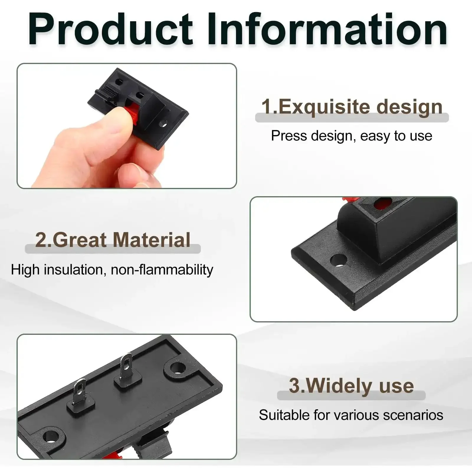 Two Way Spring Terminal Clip Push Release Connector Plate Jack Socket For Speaker Terminal Strip Block Test Clip Three Pack Great For DIY Audio Upgrades Red And Black Color Coding 45mm Mounting Size - Image 5