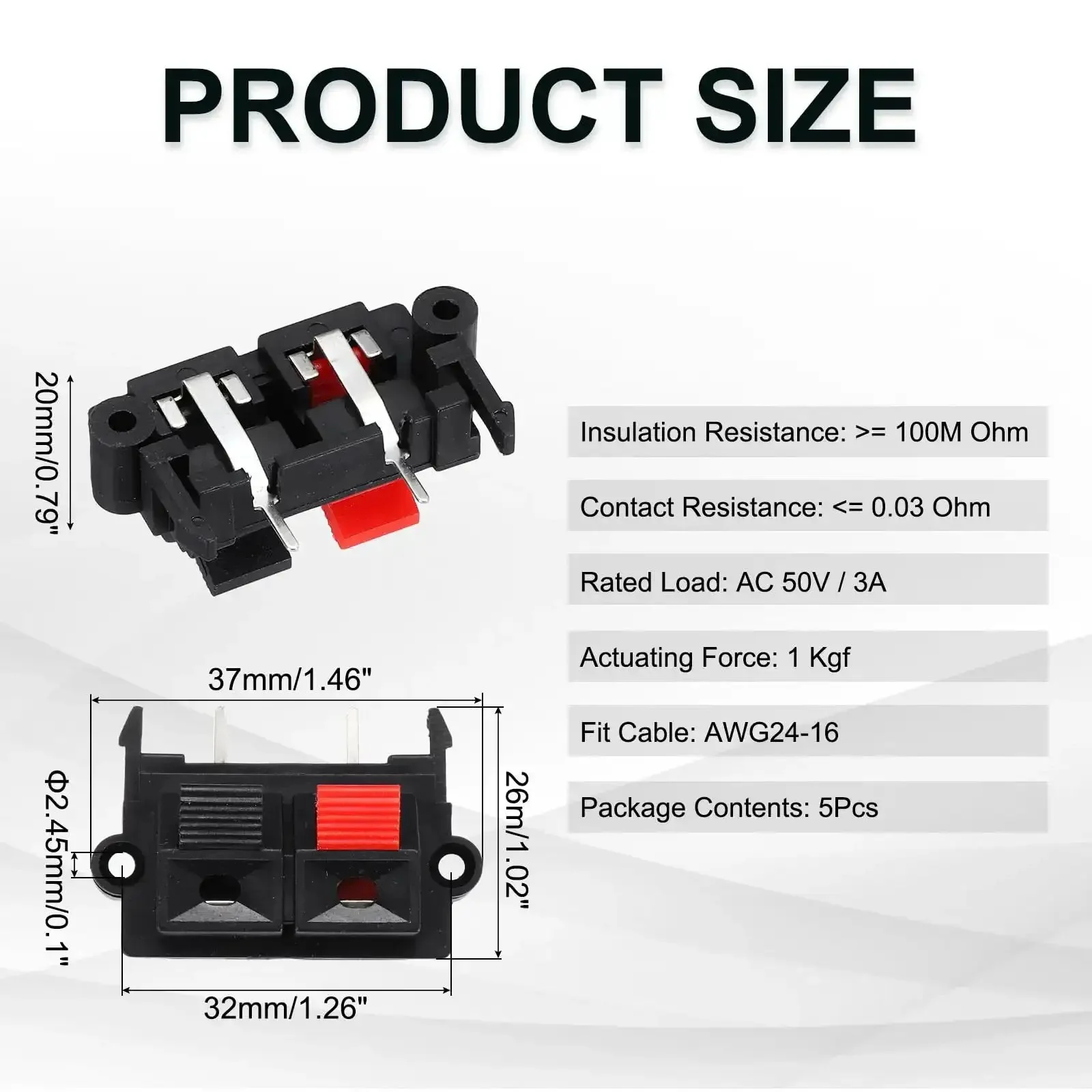 Two Way Spring Terminal Clip Push Release Connector Plate Jack Socket For Speaker Terminal Strip Block Jointing Clamp Test Clip WP2-19 5Pcs Ideal For HiFi DIY Audio Upgrades Cabinet Wiring Copper And Plastic Construction - Image 6