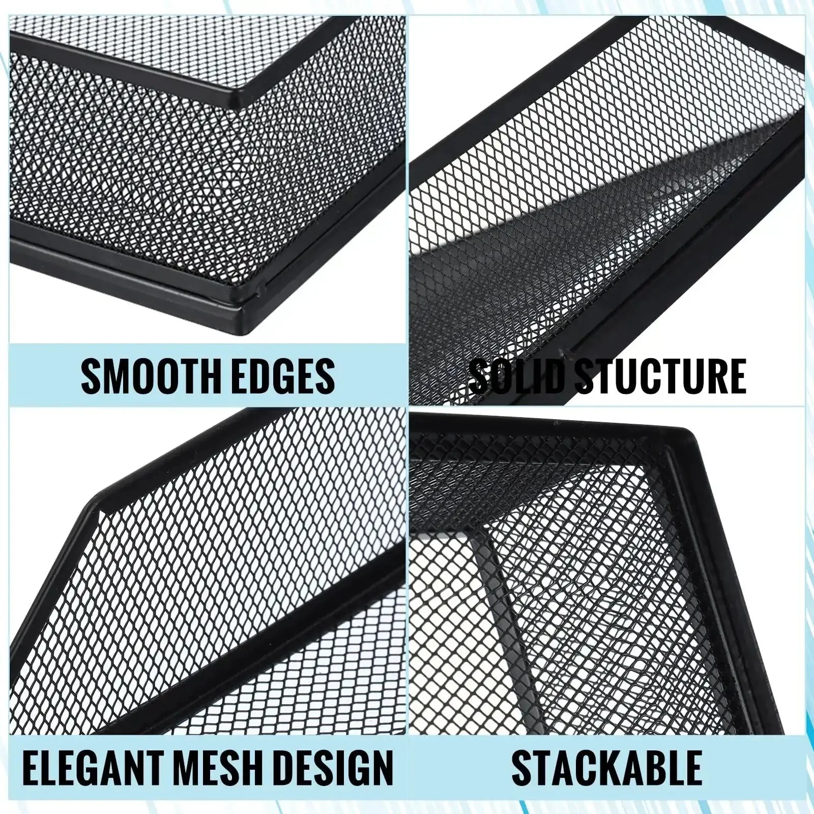 Twofer Pack Black Metal Letter Trays Set For Desk Organization, Stackable Wire Mesh Front Load File Holder, Great For Desktop Office Home School Classroom, 12.8 By 9.84 Inch - Image 4