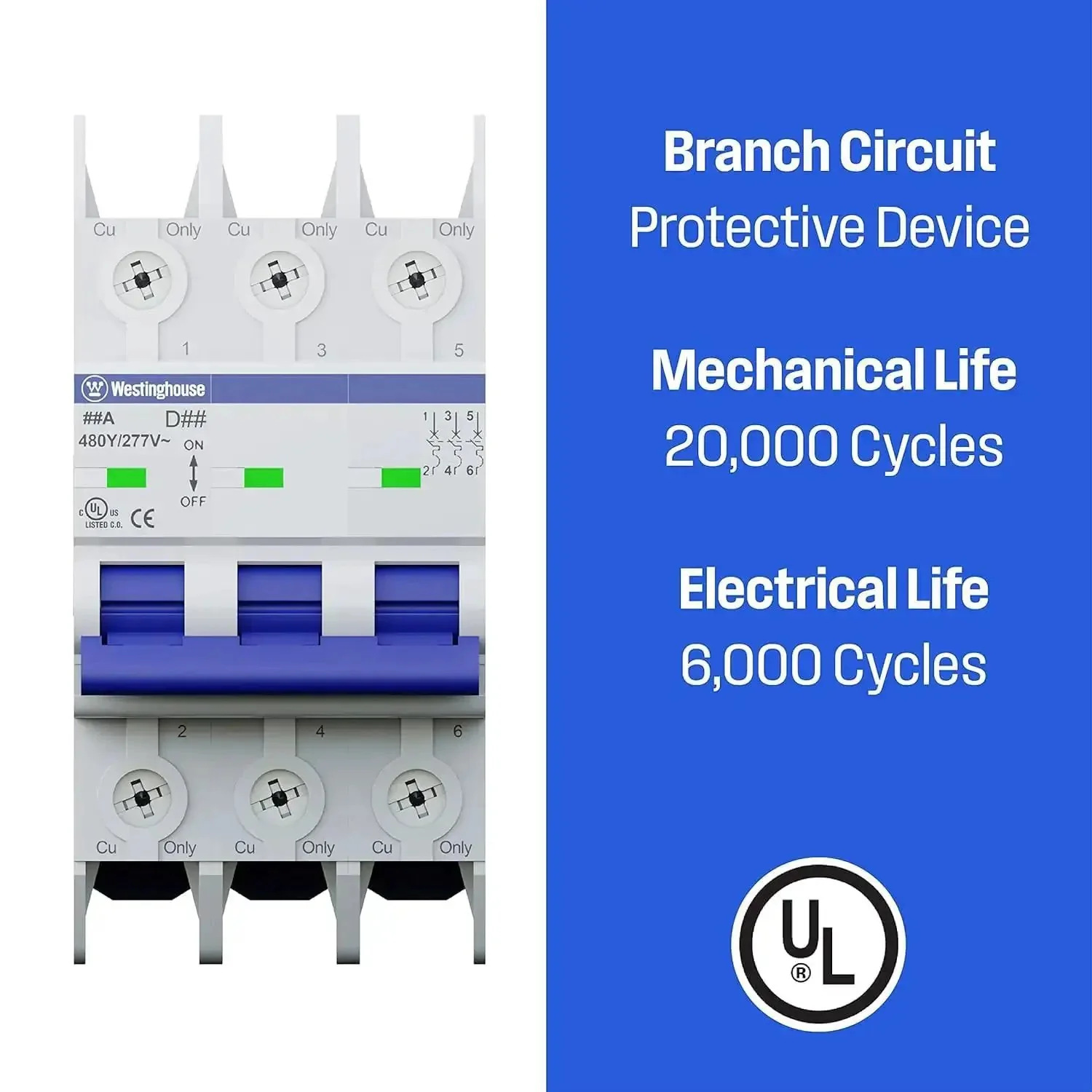 UL 489 AC Miniature Circuit Breaker 5 Amp 3 Pole D Curve 480Y 277V AC 10kA SCCR Thermal Magnetic Trip DIN Rail White WMBB3D05-1 No Fuss Panel Duty Easy DIN Rail Install Reliable Circuit Protection For Home Or Small Business - Image 4